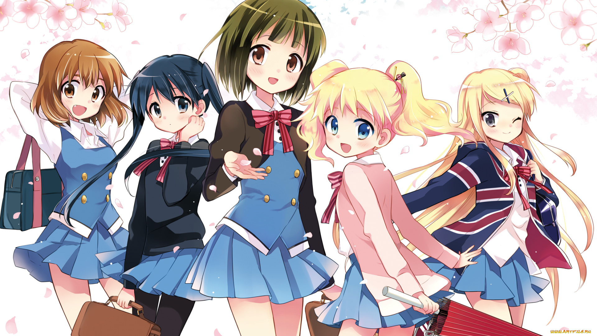 kin-iro, mosaic, аниме, фон, взгляд, девушки