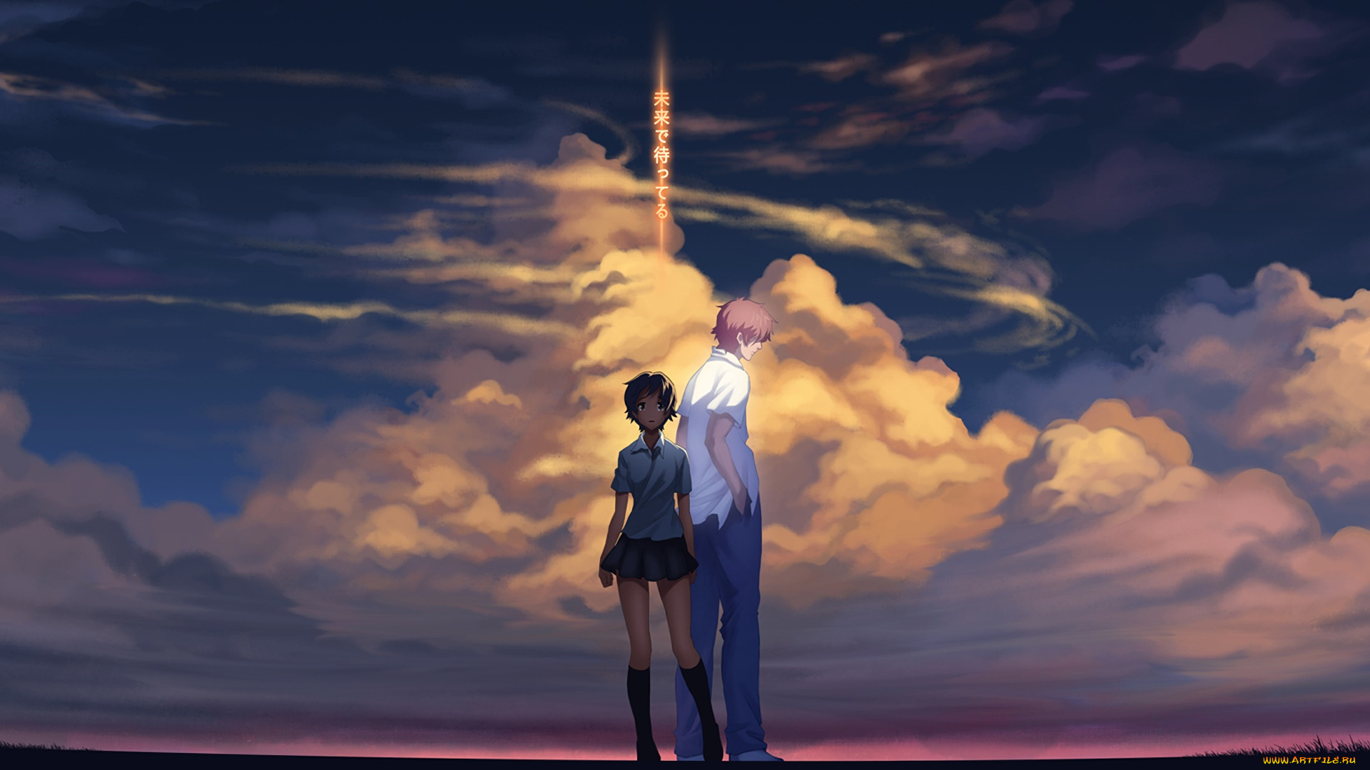 toki, wo, kakeru, shoujo, аниме, парень, фон, взгляд, девушка