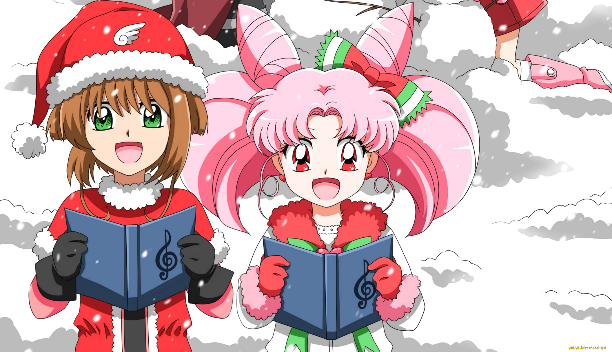 аниме, unknown, , другое, девочка, снег, мальчик