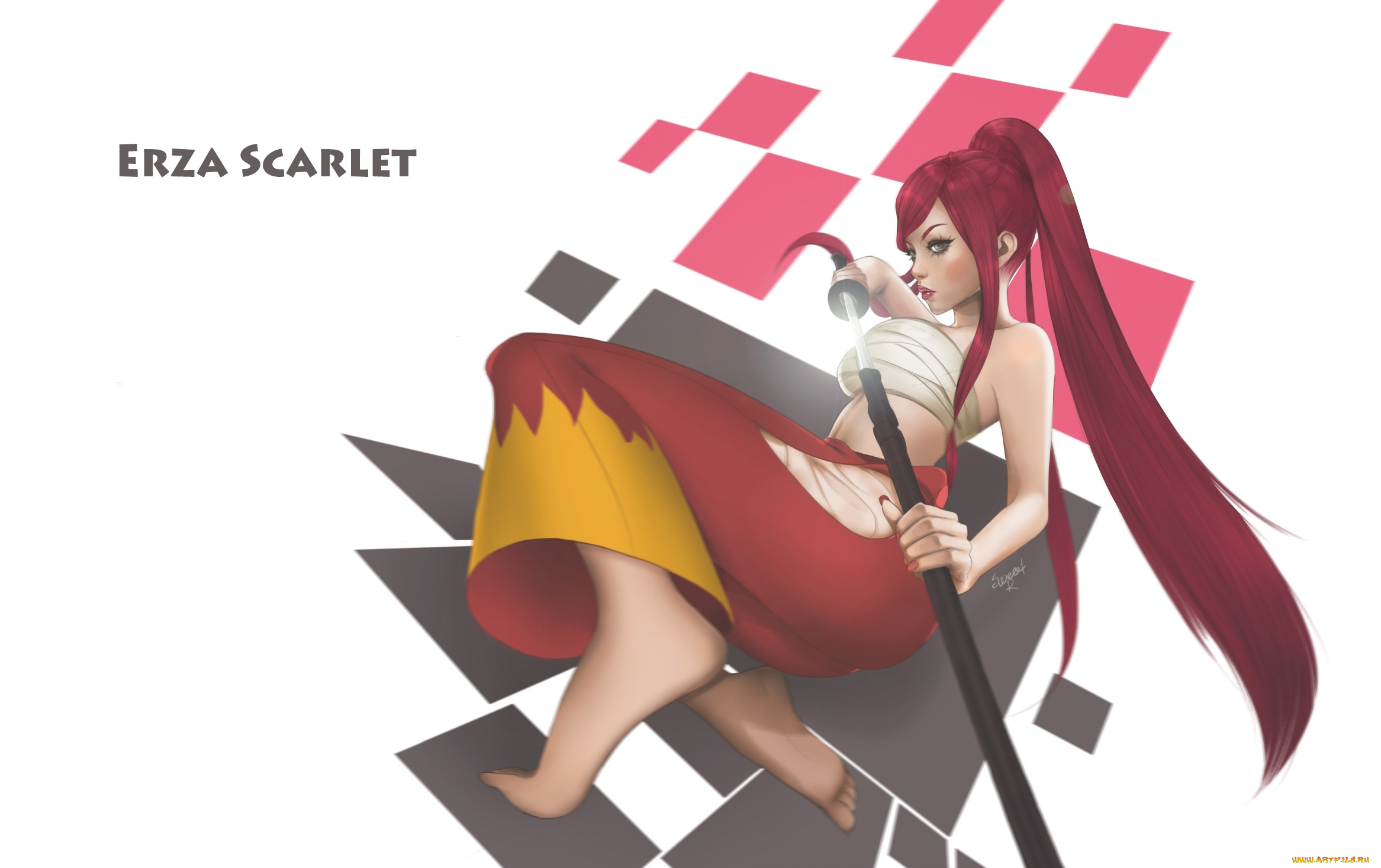 аниме, fairy, tail, art, erza, scarlet, fairy, tail, меч, девушка, рыжа