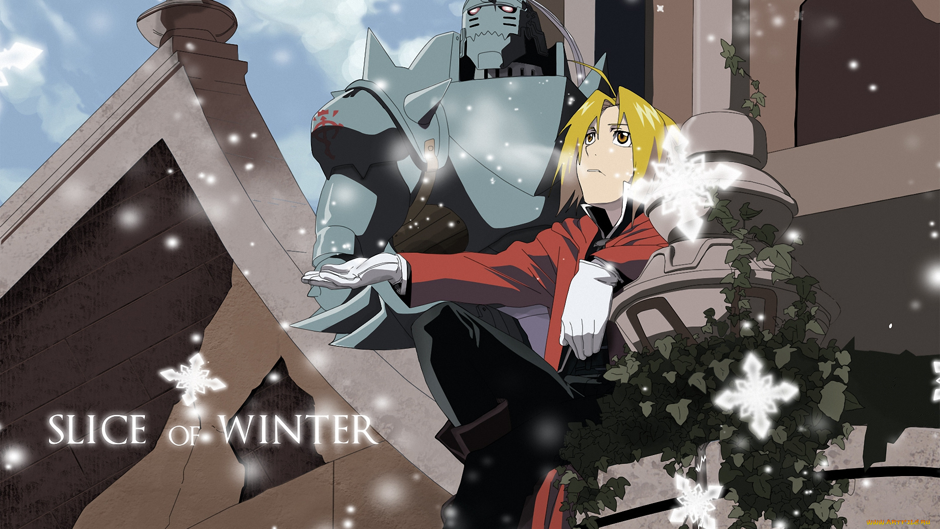 аниме, fullmetal, alchemist, доспехи, al, ученый, парень, алхимик, снег, elric, edward