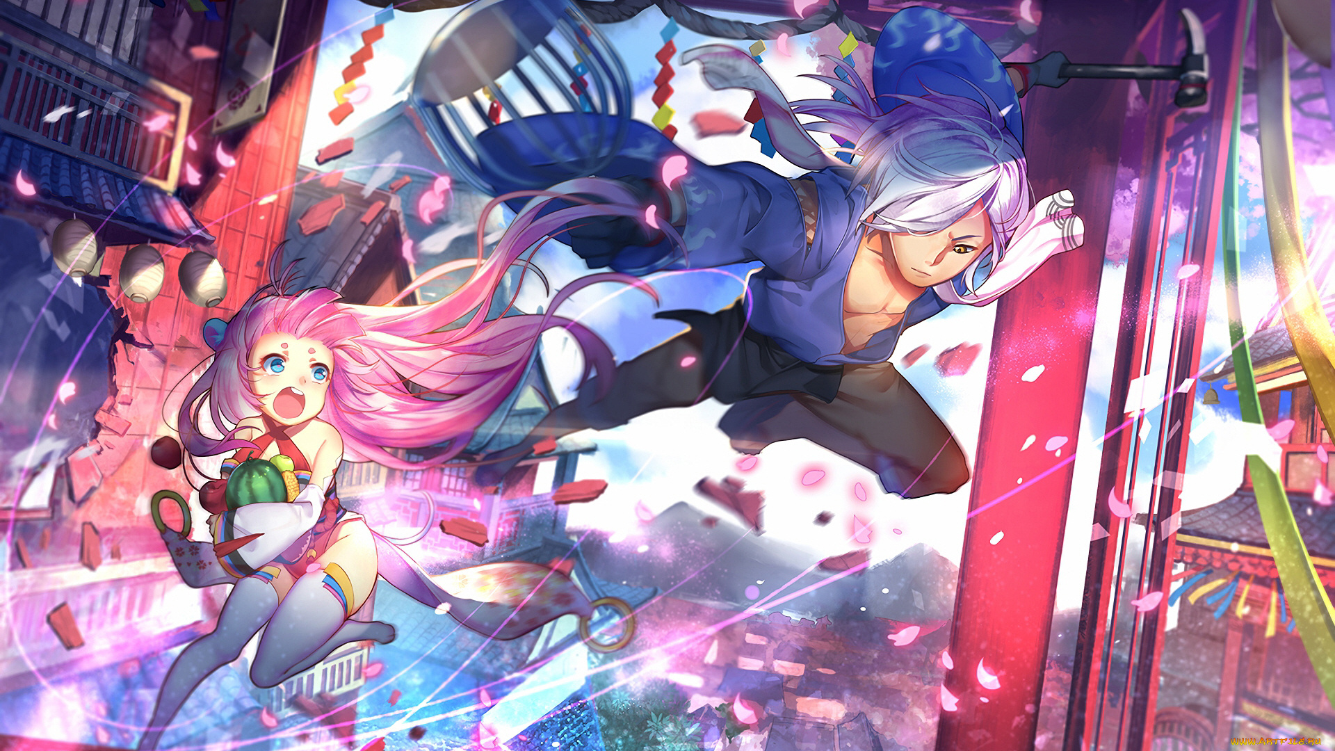 аниме, город, , улицы, , здания, девушка