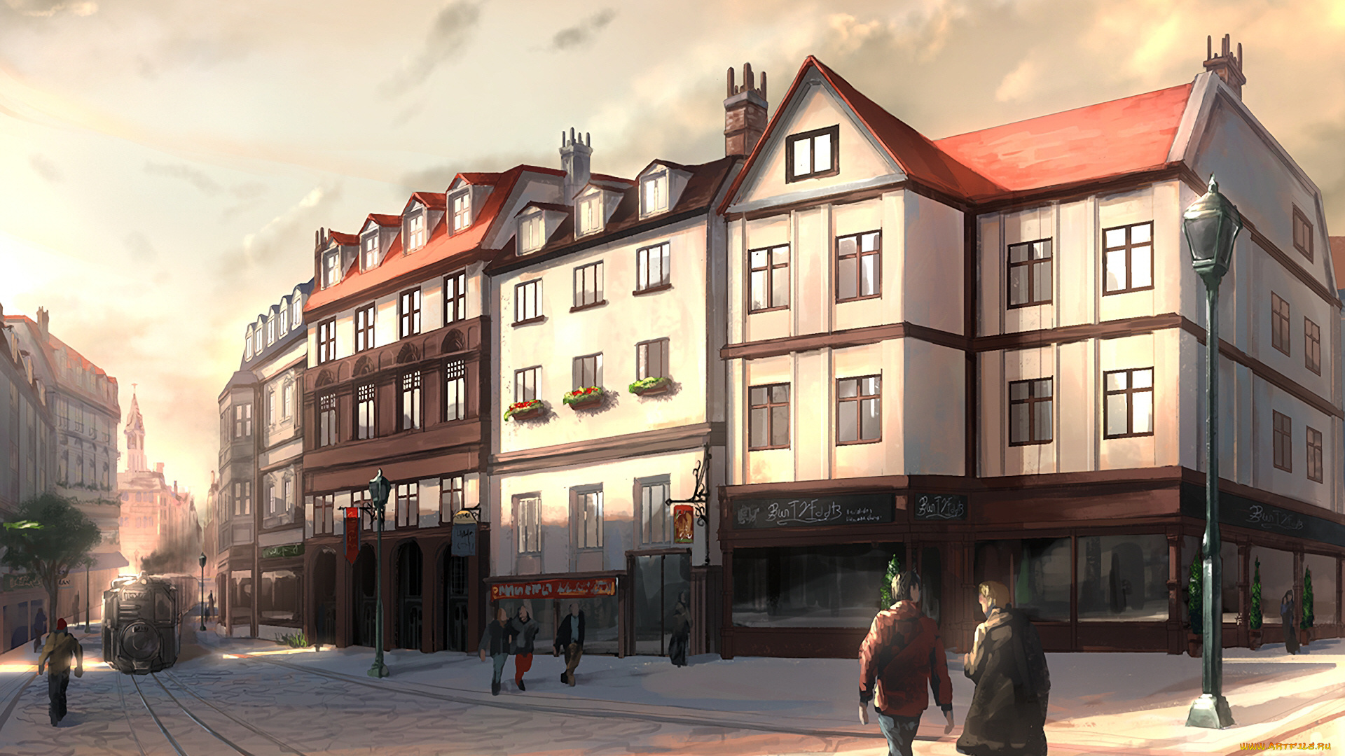 аниме, город, , улицы, , здания, улица