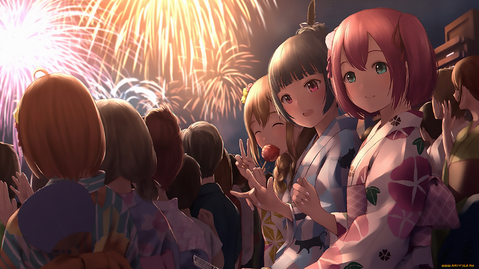 аниме, love, live, , school, idol, project, девушки, взгляд, фон