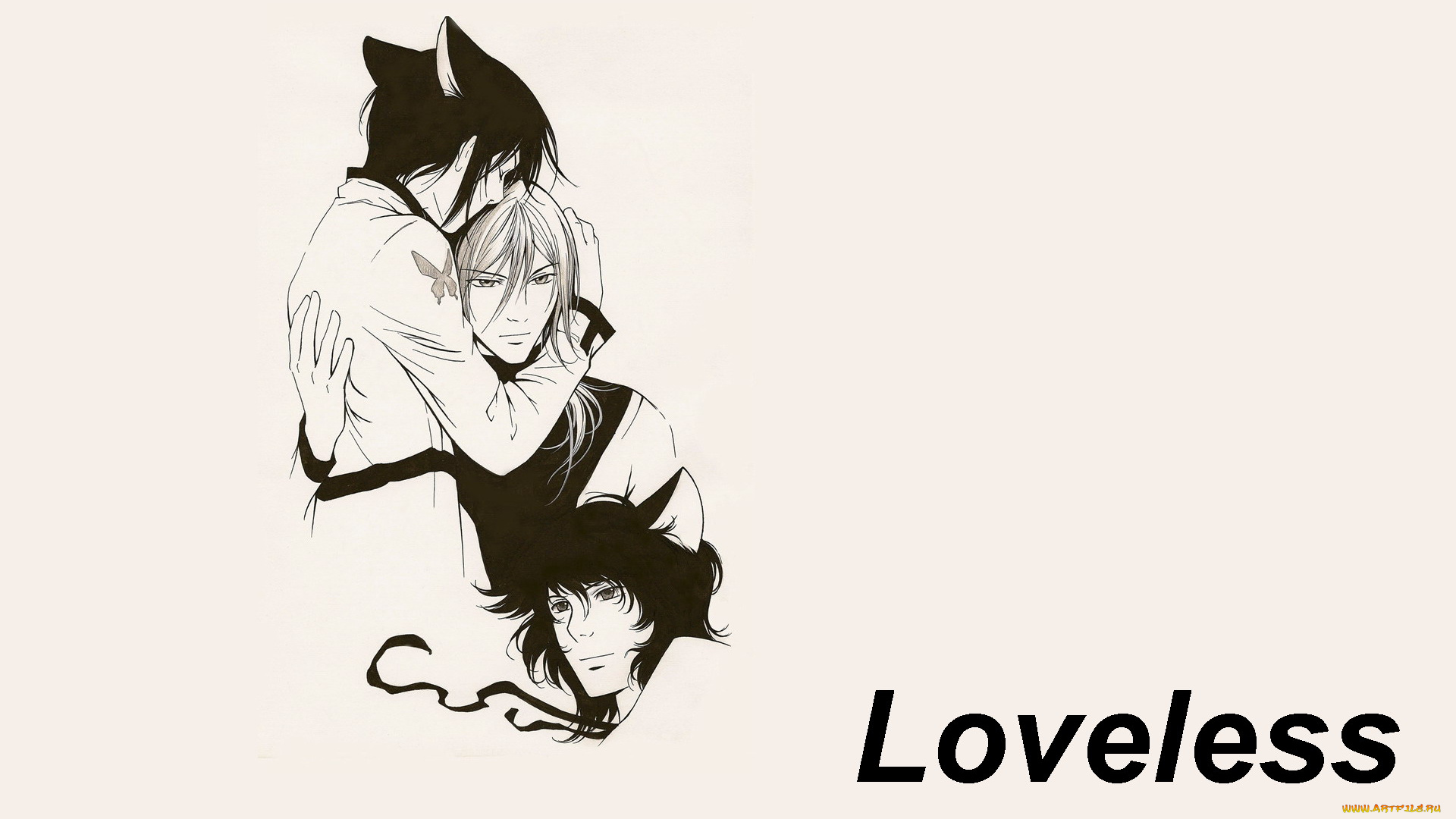 аниме, loveless, ушки, агатсума, соби, аояги, рицка, объятия, пара, нелюбимые, сеймей