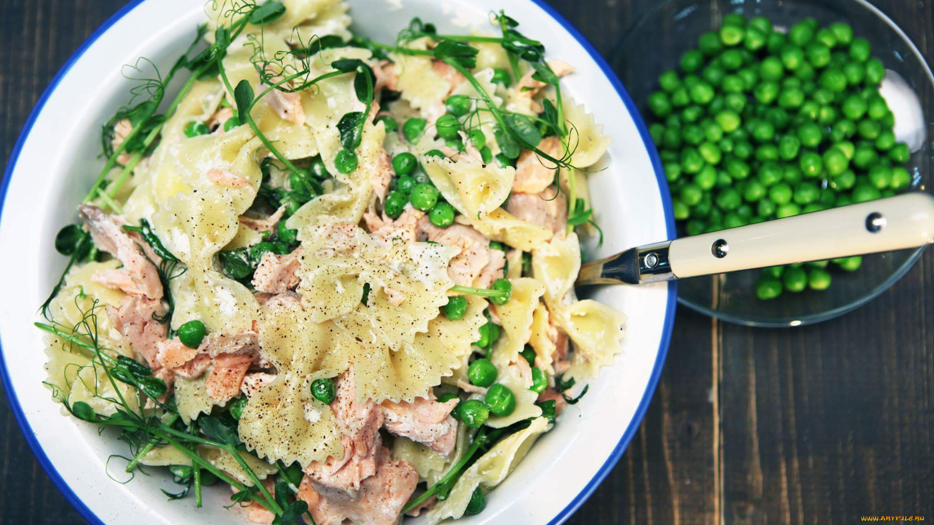 еда, макаронные, блюда, паста, горох, бантики