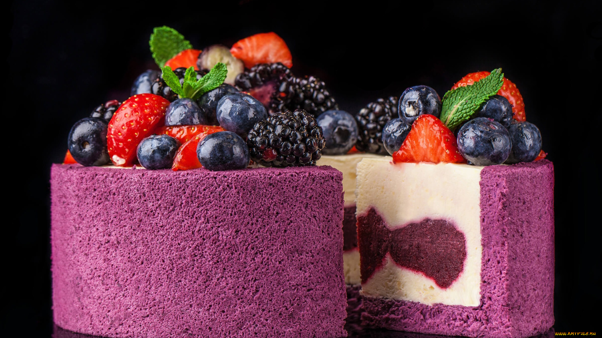 еда, торты, ежевика, голубика, клубника, торт, ягоды
