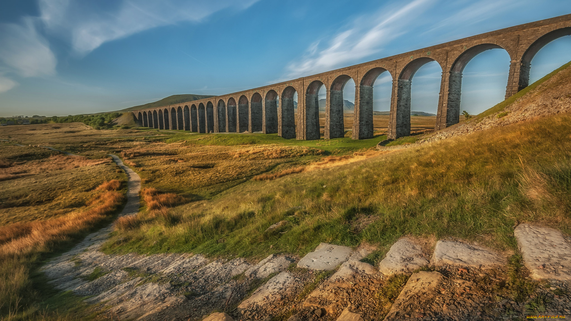 города, -, мосты, англия, арка, тропинка, виадук, ribblehead