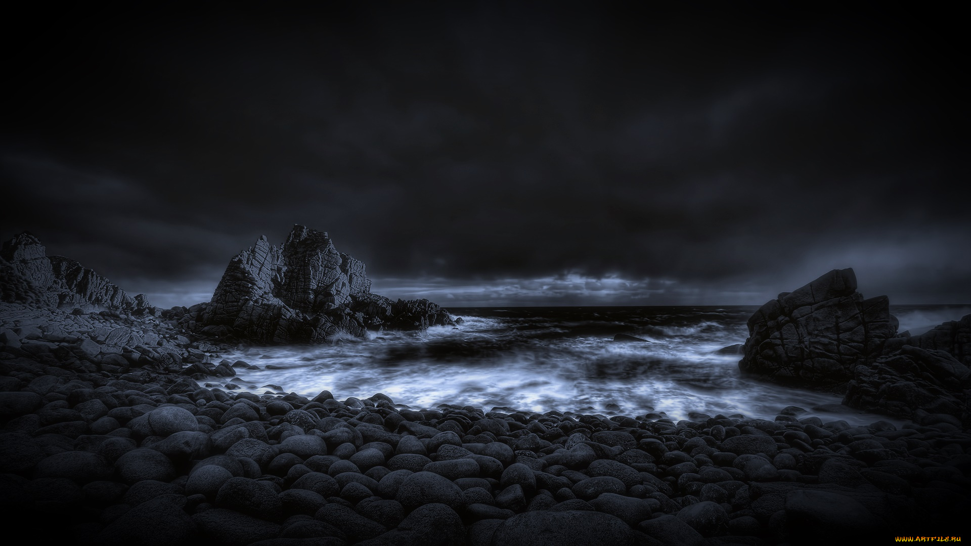 природа, побережье, море, камни