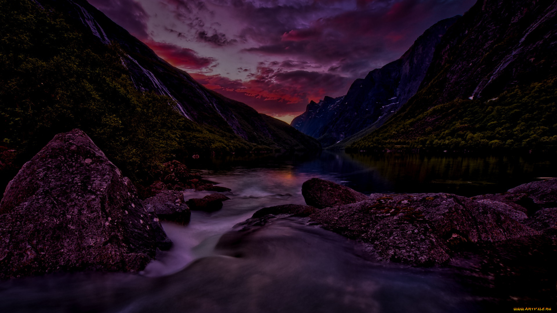 природа, реки, озера, река, горы, облака