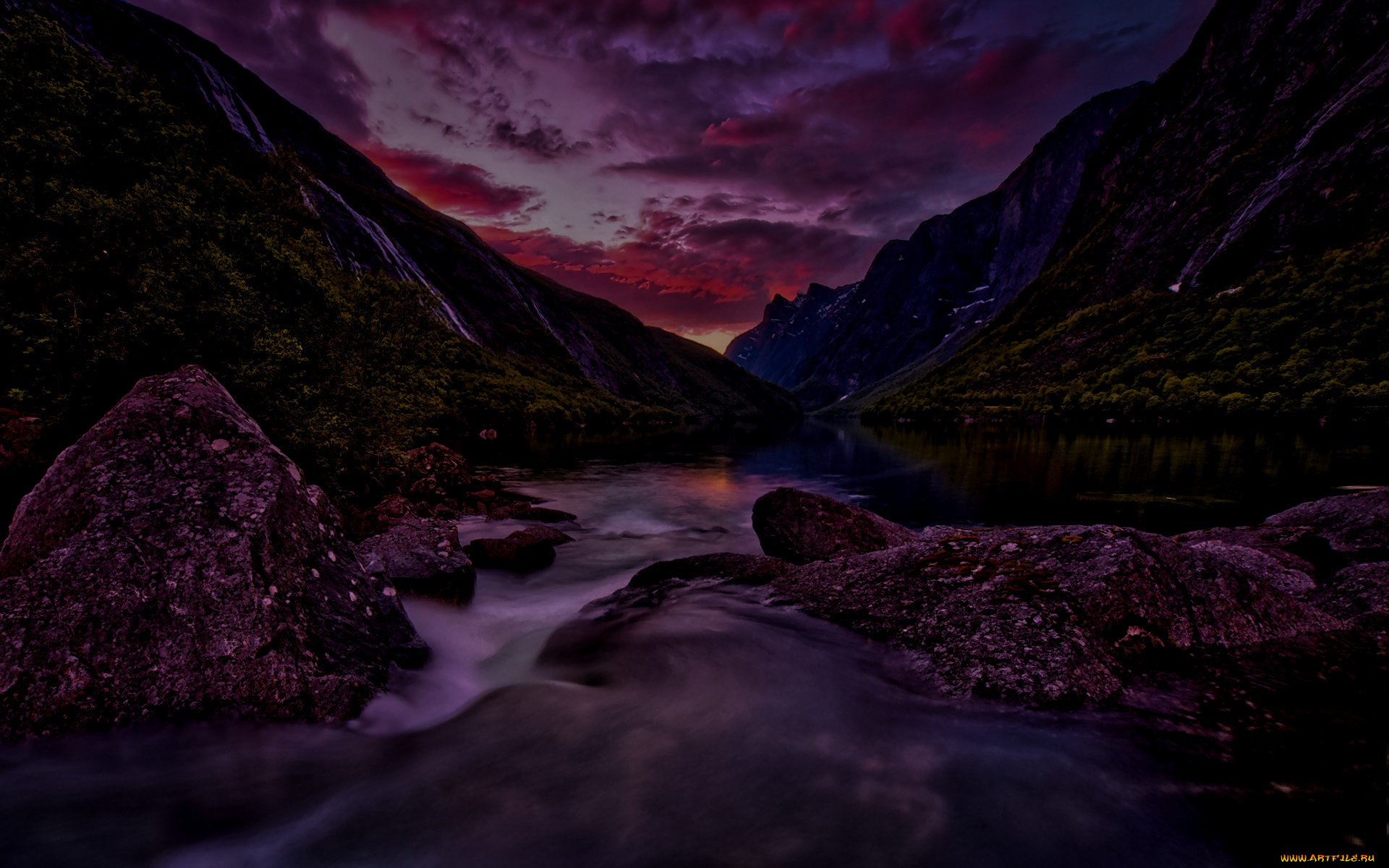 природа, реки, озера, река, горы, облака