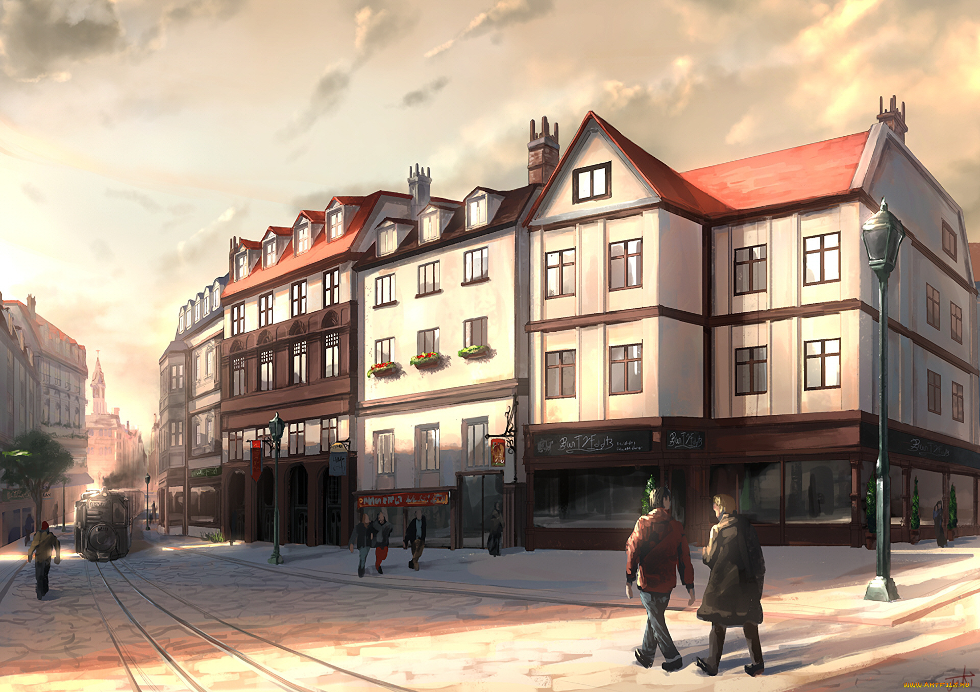 аниме, город, , улицы, , здания, улица