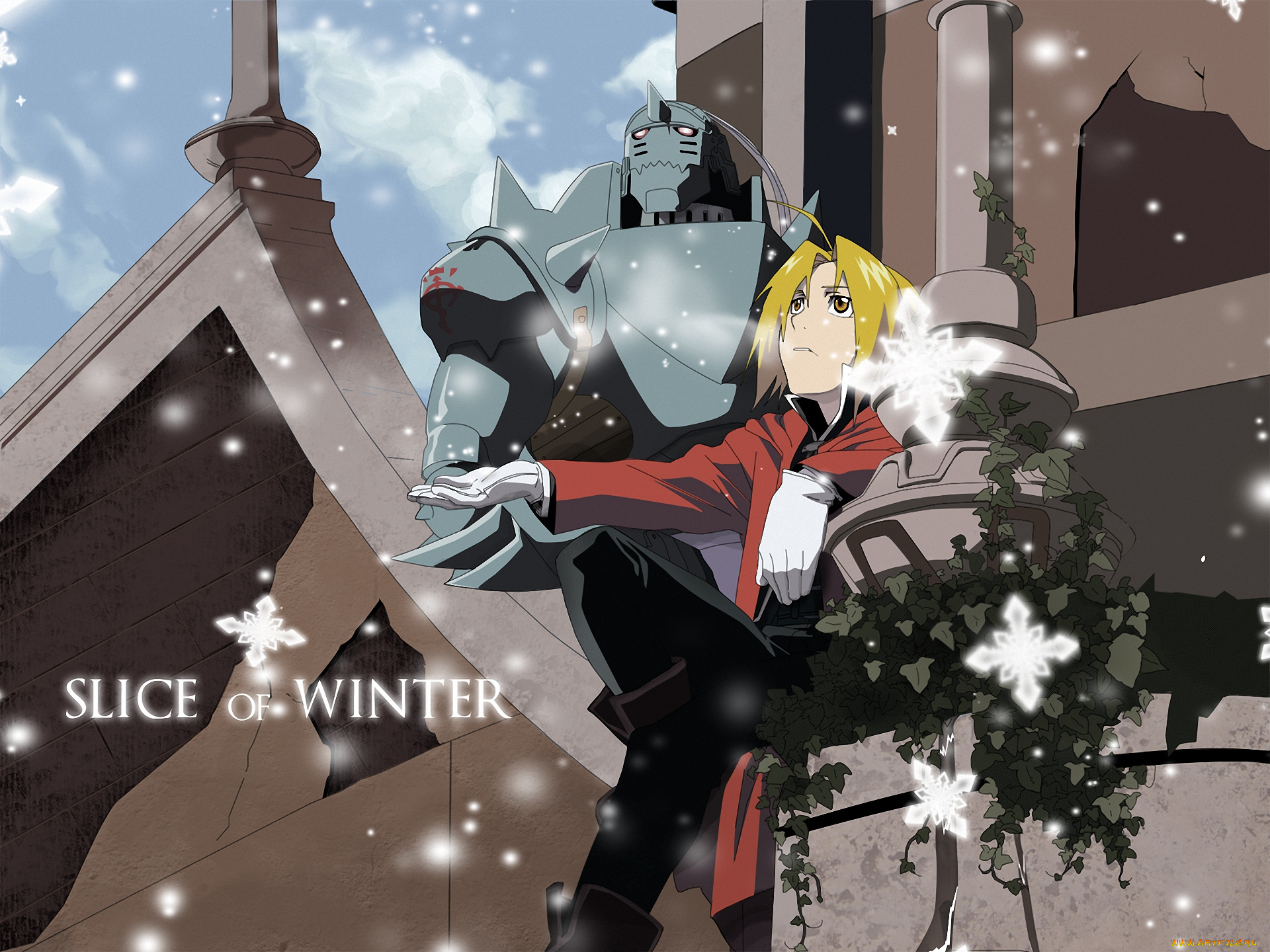 аниме, fullmetal, alchemist, доспехи, al, ученый, парень, алхимик, снег, elric, edward