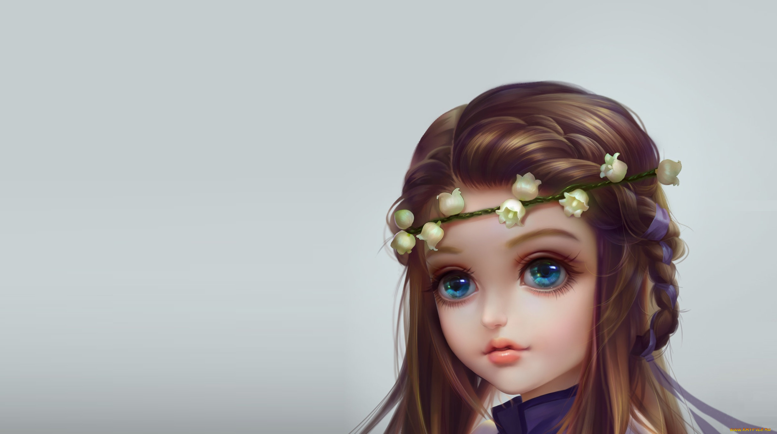 аниме, unknown, , другое, портрет, арт, девочка, венок, ландыш, детская, zhang, wenjie