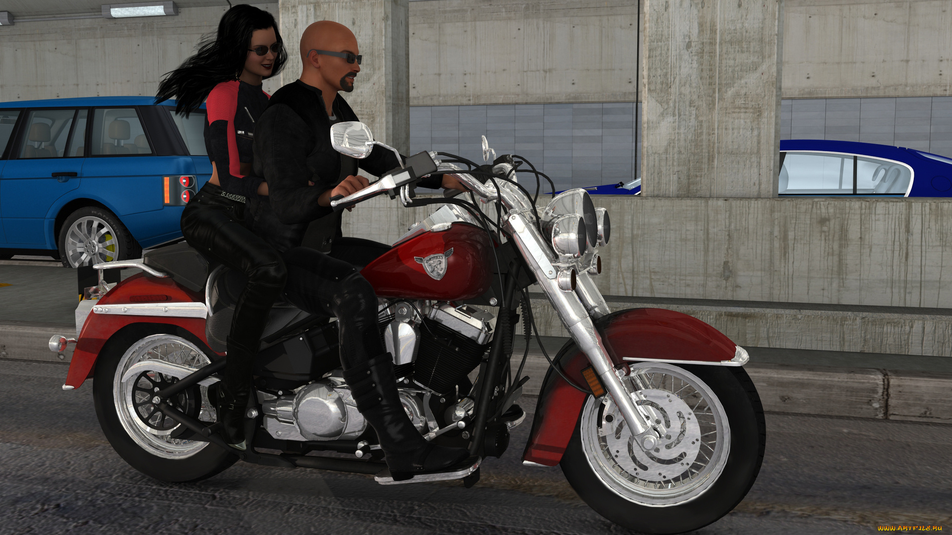 3д, графика, люди-авто, мото, , people-, car, , , moto, фон, девушка, взгляд