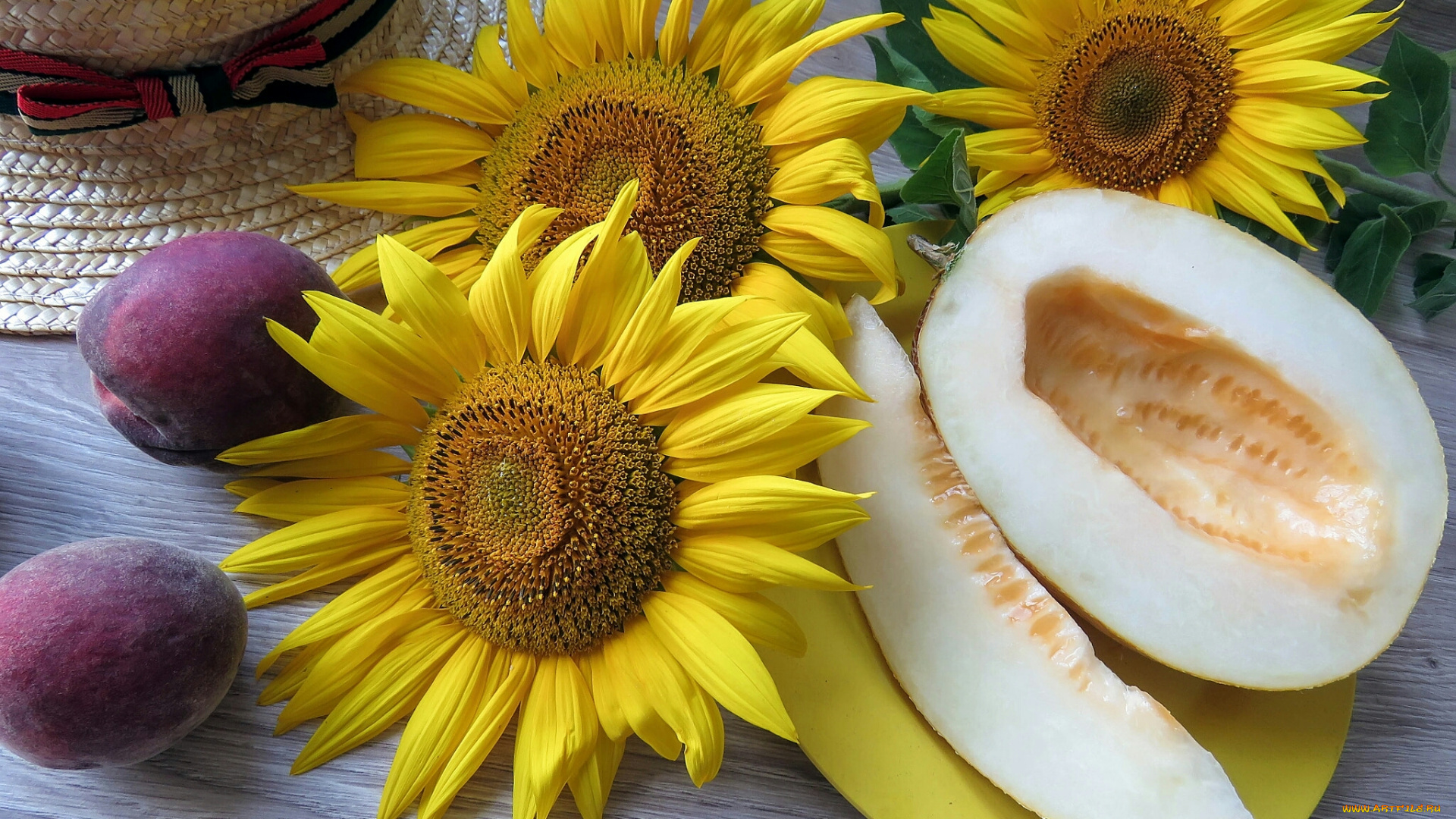 еда, дыня, подсолнух, шляпа, слива