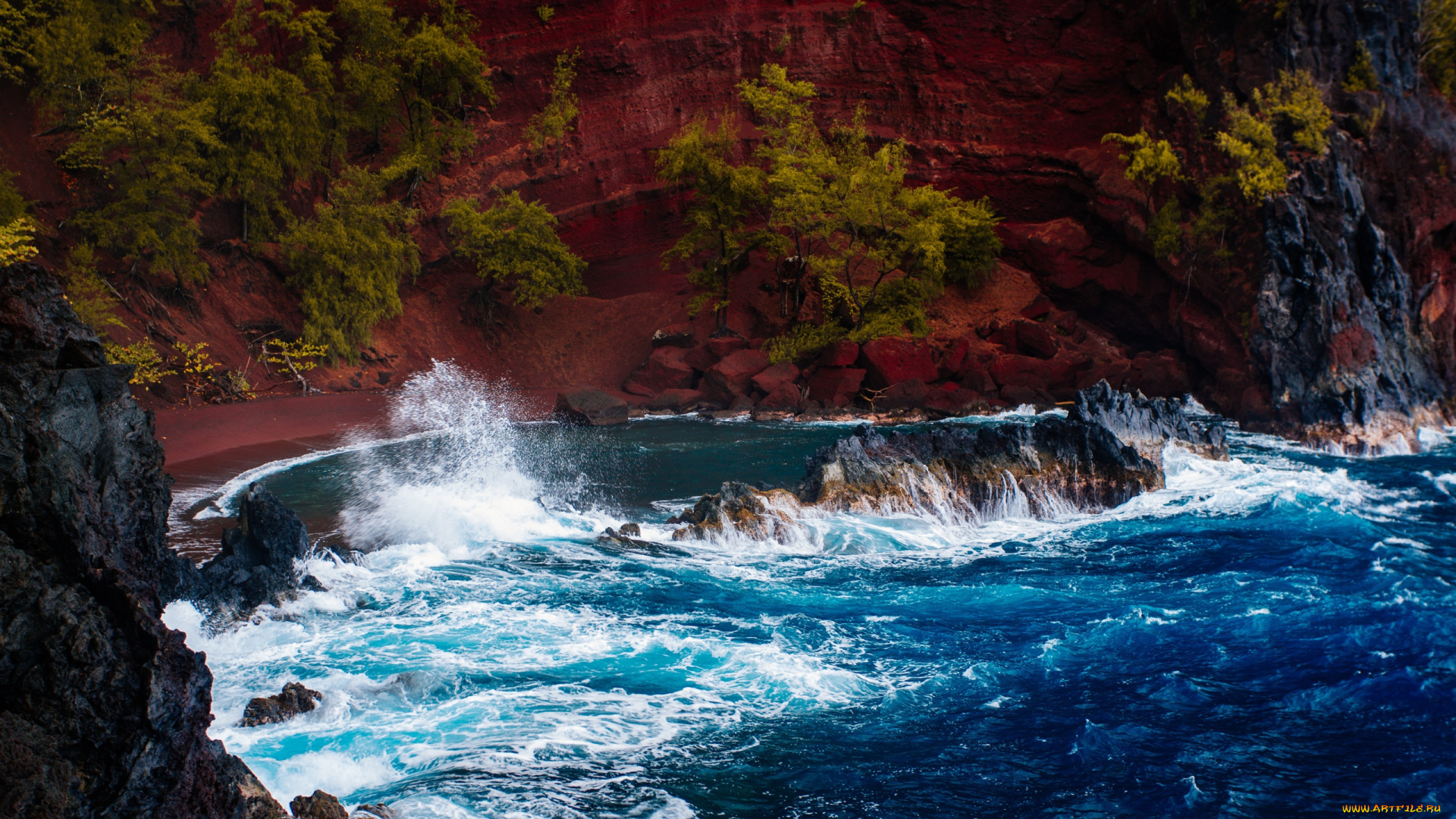 природа, побережье, залив, деревья, горы, вода