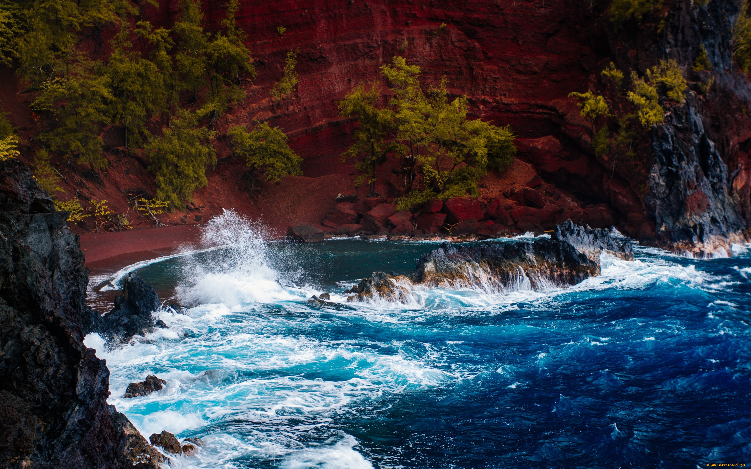 природа, побережье, залив, деревья, горы, вода