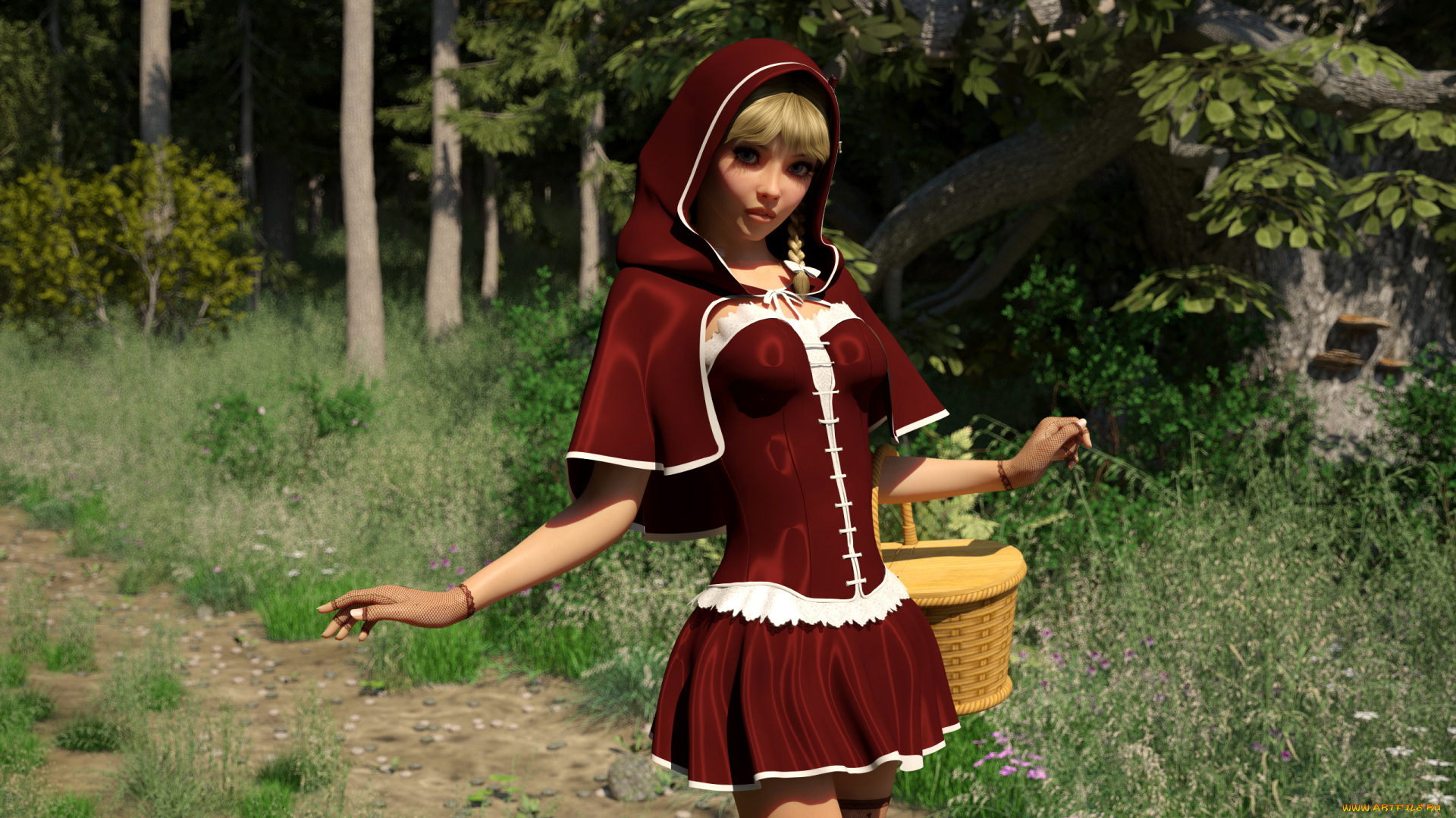 3д, графика, люди, , people, девушка, фон, взгляд, корзинка