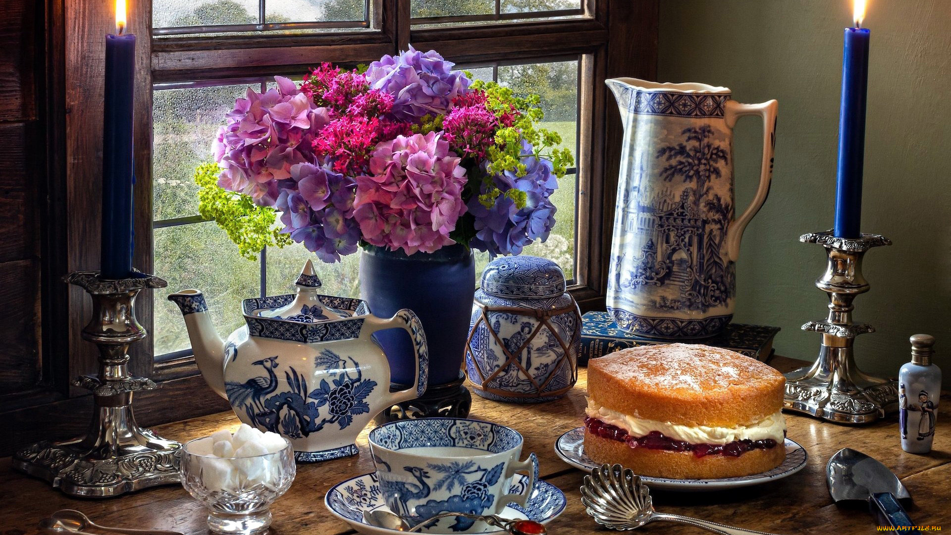 еда, натюрморт, торт, букет, сахар, свеча