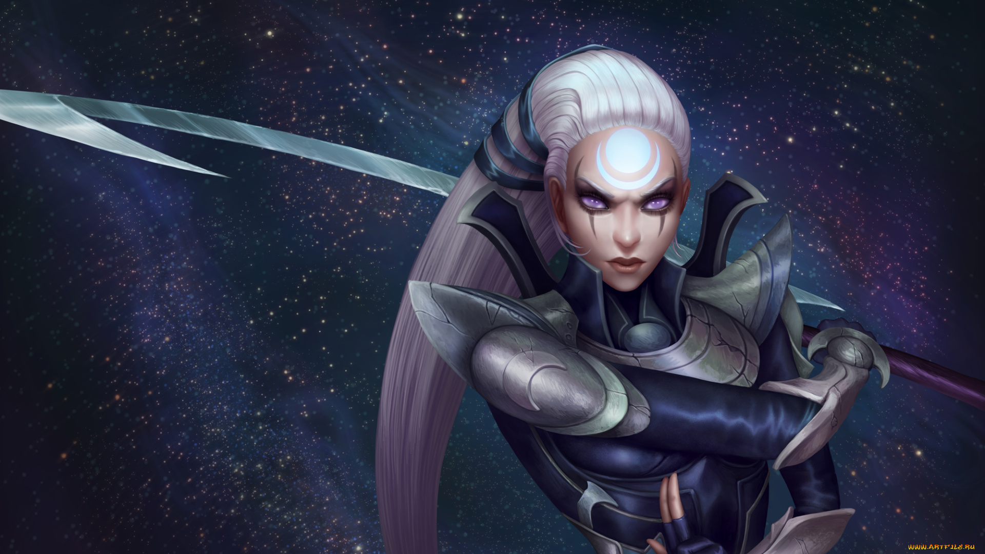 видео, игры, league, of, legends, девушка, фон, взгляд, латы, diana