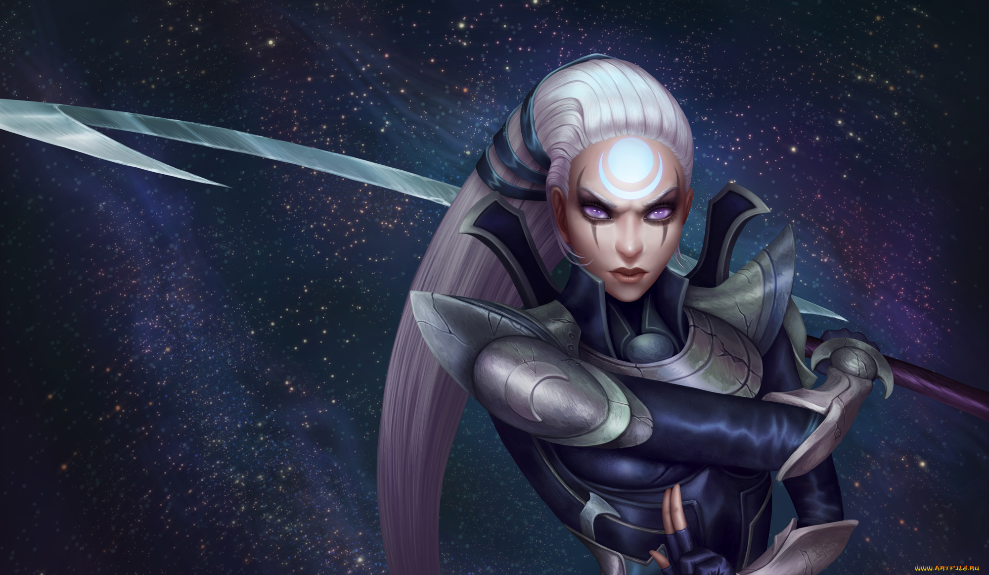 видео, игры, league, of, legends, девушка, фон, взгляд, латы, diana