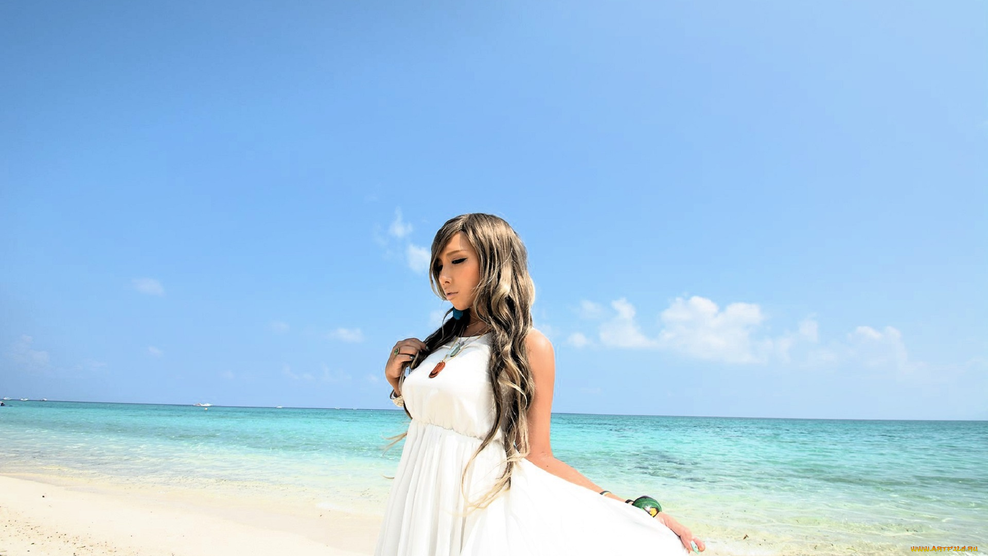 девушки, nonsummerjack, русая, платье, украшения, море, пляж