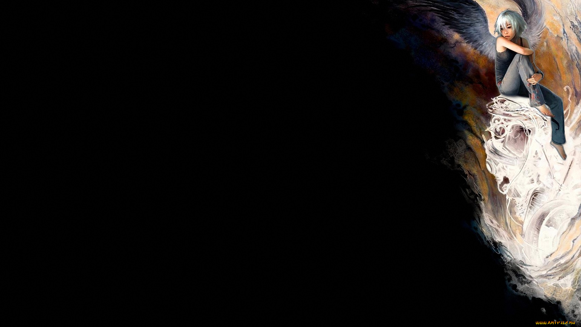 фэнтези, ангелы, девушка, ангел, майка, джинсы, крылья