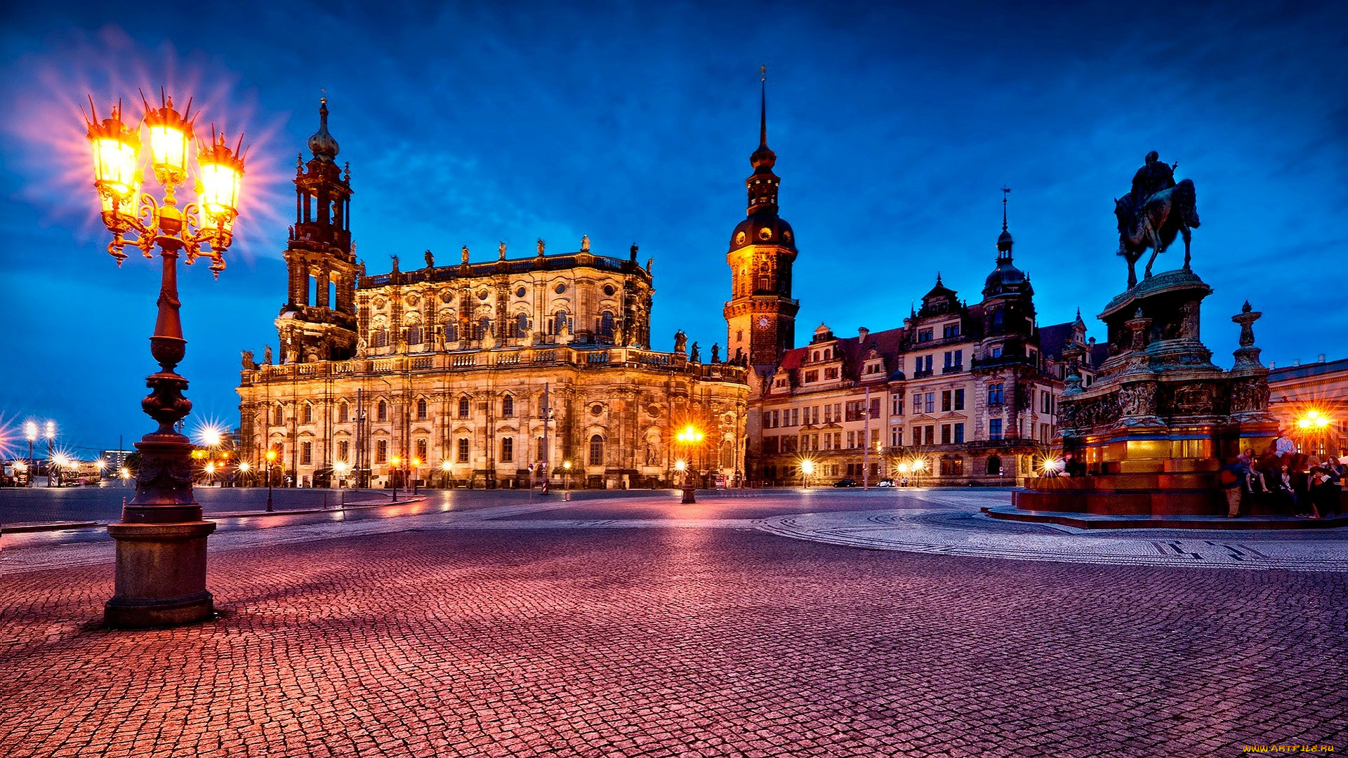 города, дрезден, , германия, площадь, фонарь, здания, памятник