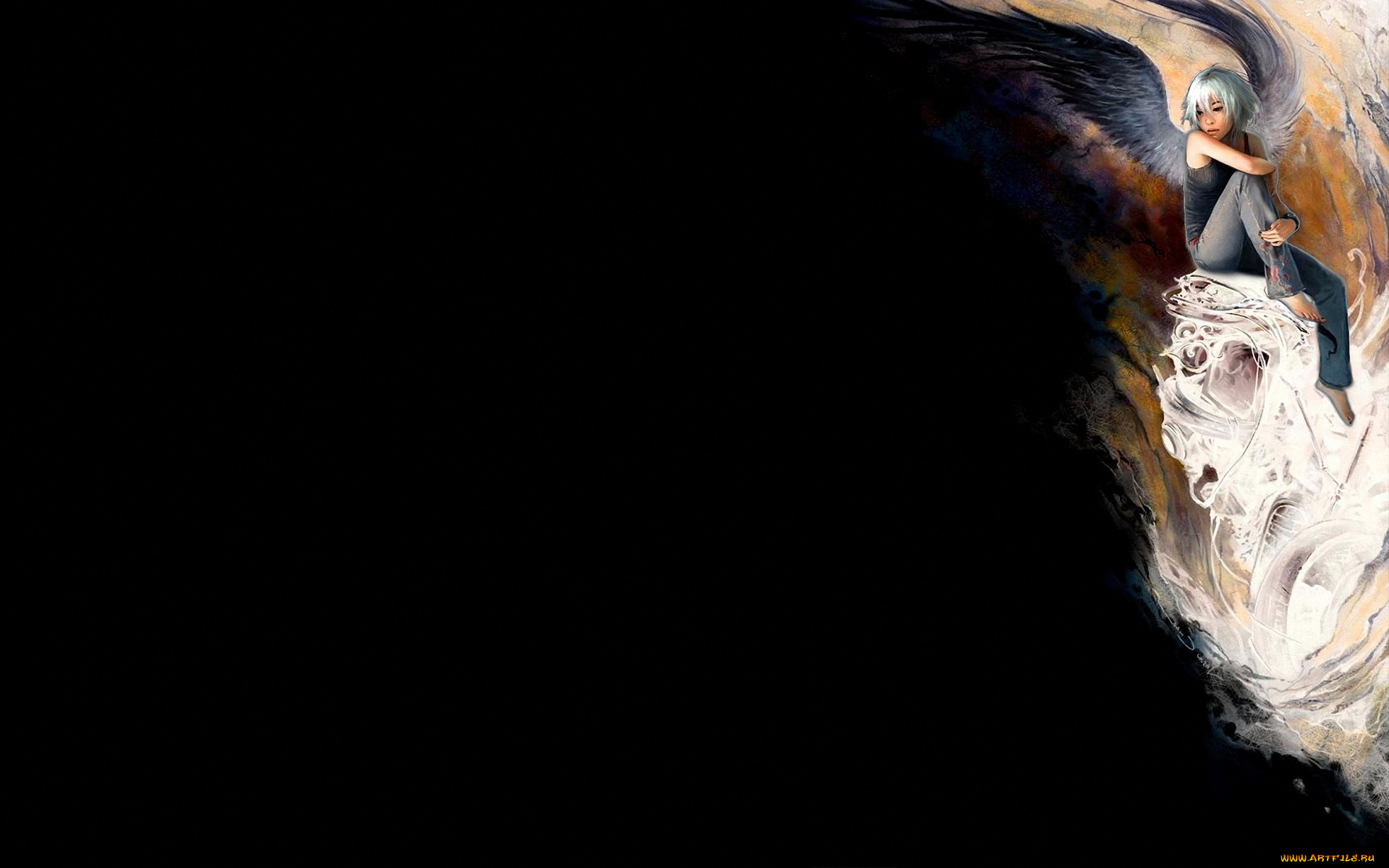 фэнтези, ангелы, девушка, ангел, майка, джинсы, крылья