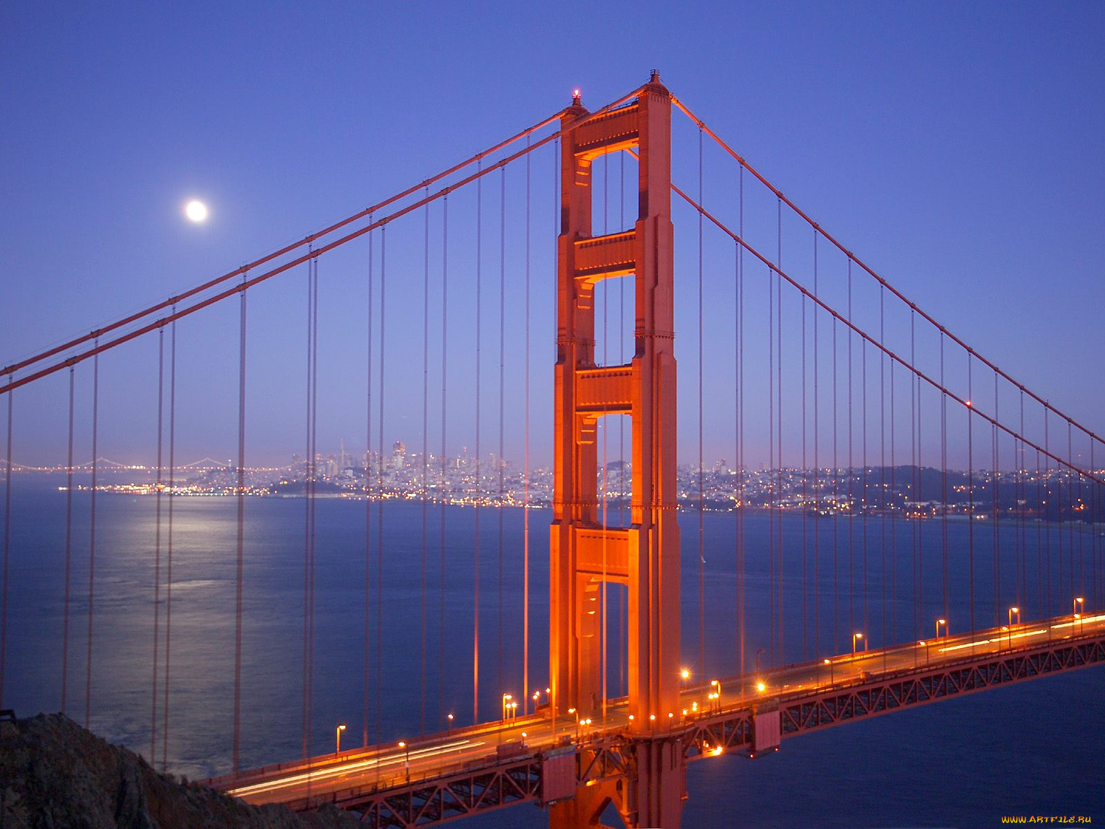 moonrise, over, san, francisco, города, сан, франциско, сша