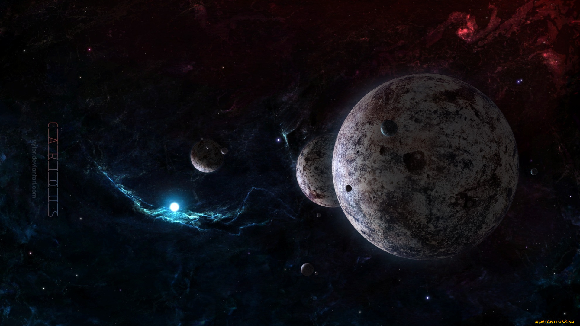 космос, арт, nebula, межзвездный, газ, планеты, спутники, звезды