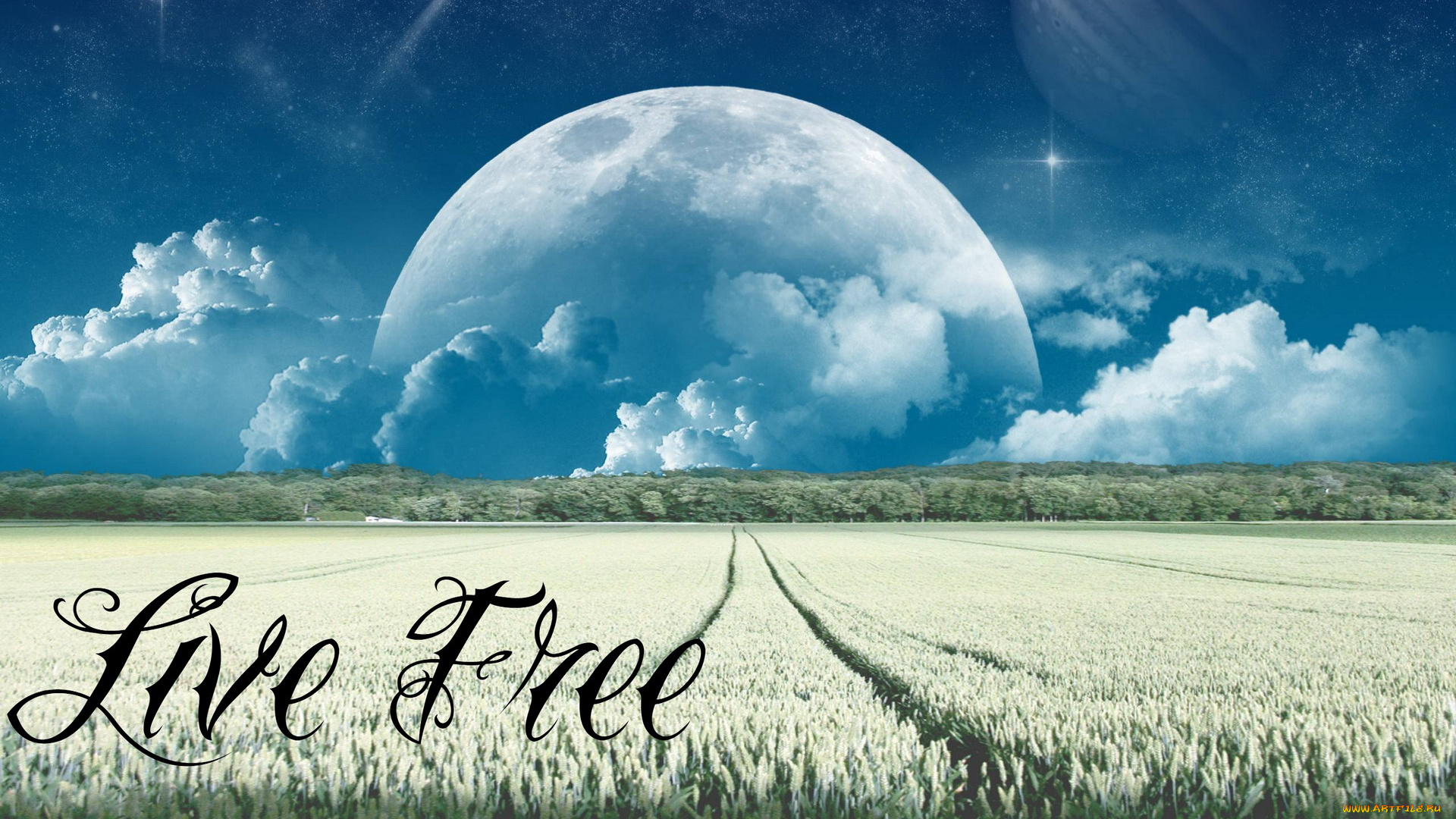 разное, компьютерный, дизайн, поле, облака, планеты
