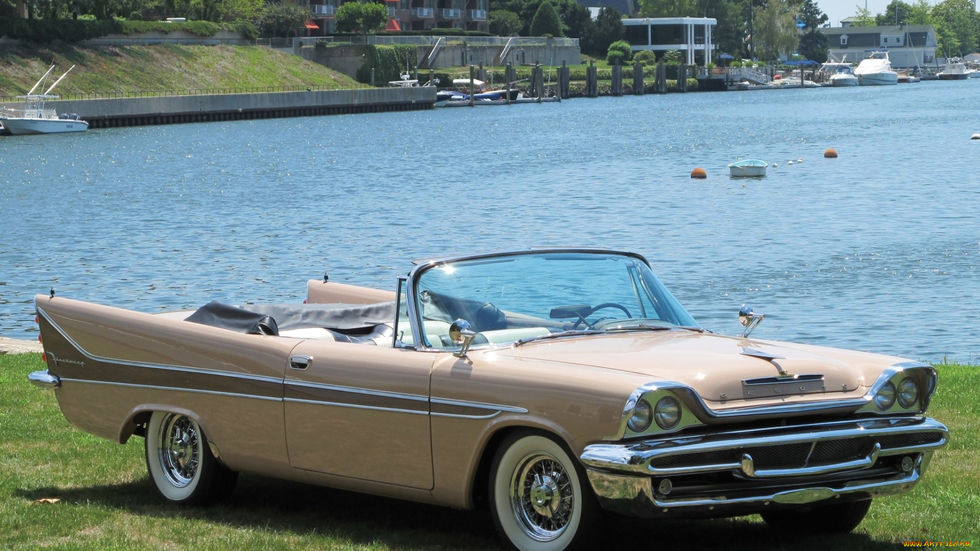 автомобили, de, soto, трава, озеро, дом, лодки, деревья, небо