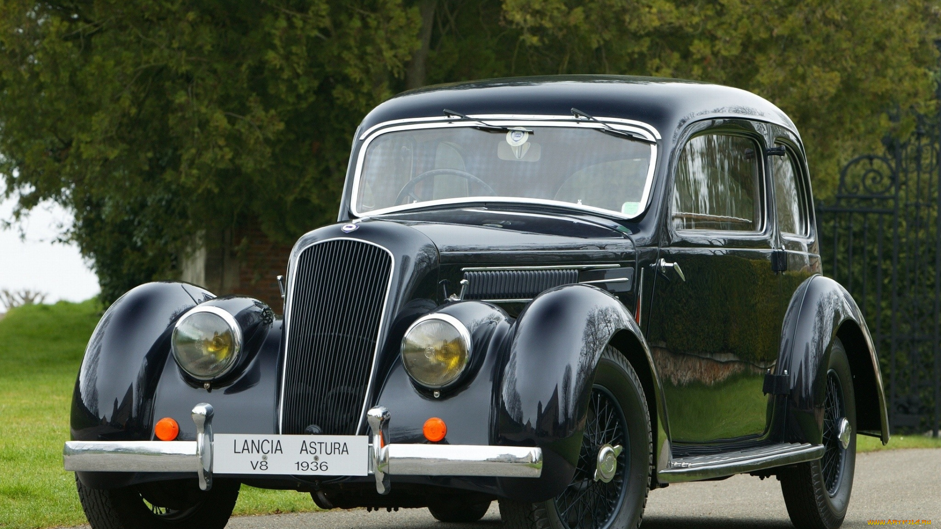 автомобили, классика, дорога, деревья, трава