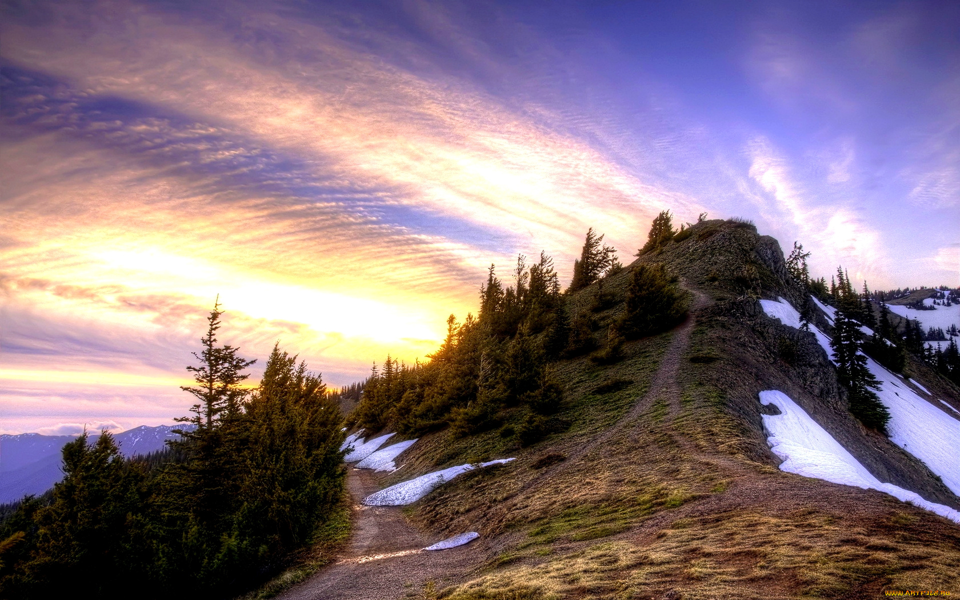 mountain, природа, горы, гора, снег, деревья