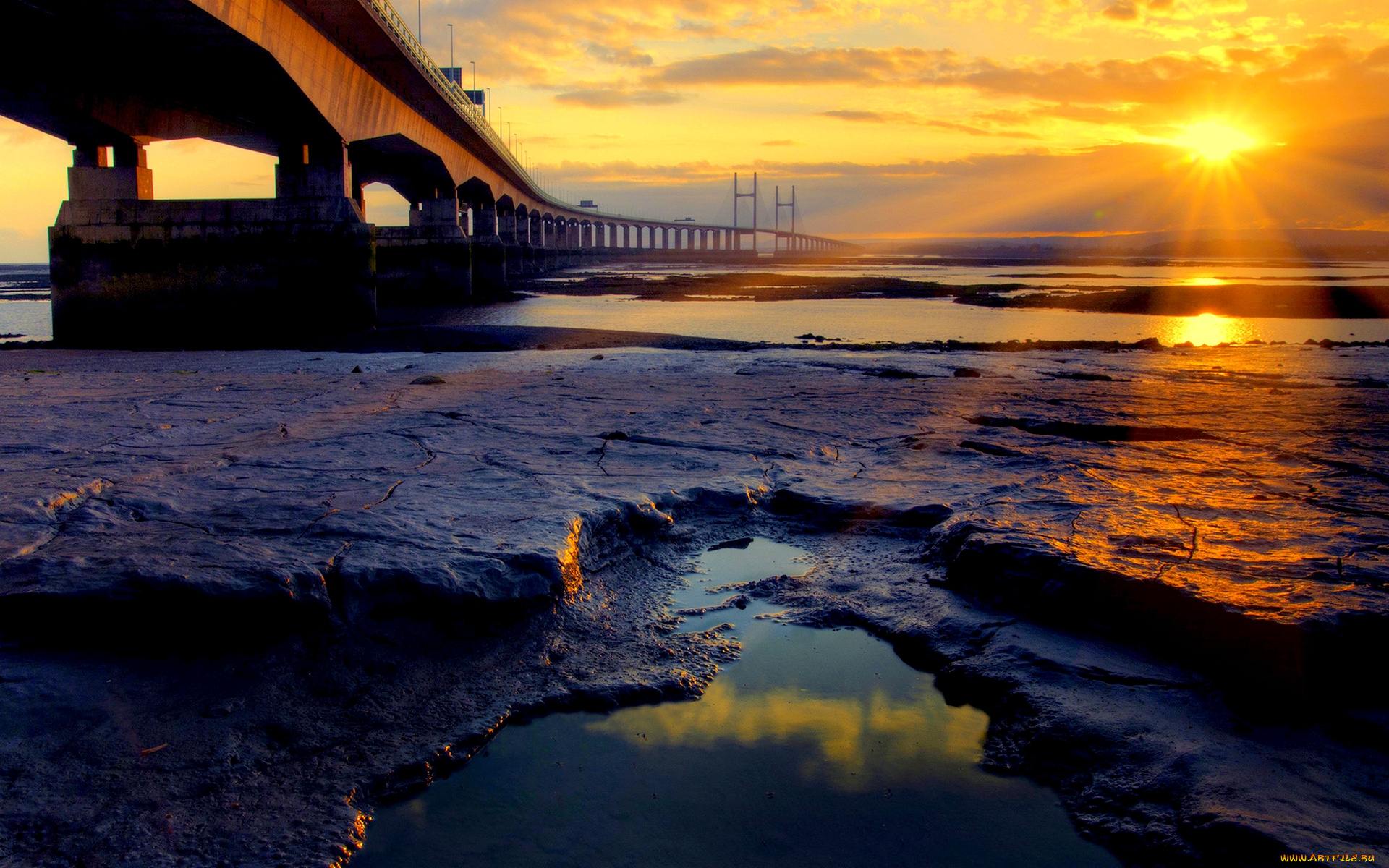 the, bridge, города, мосты, закат, мост
