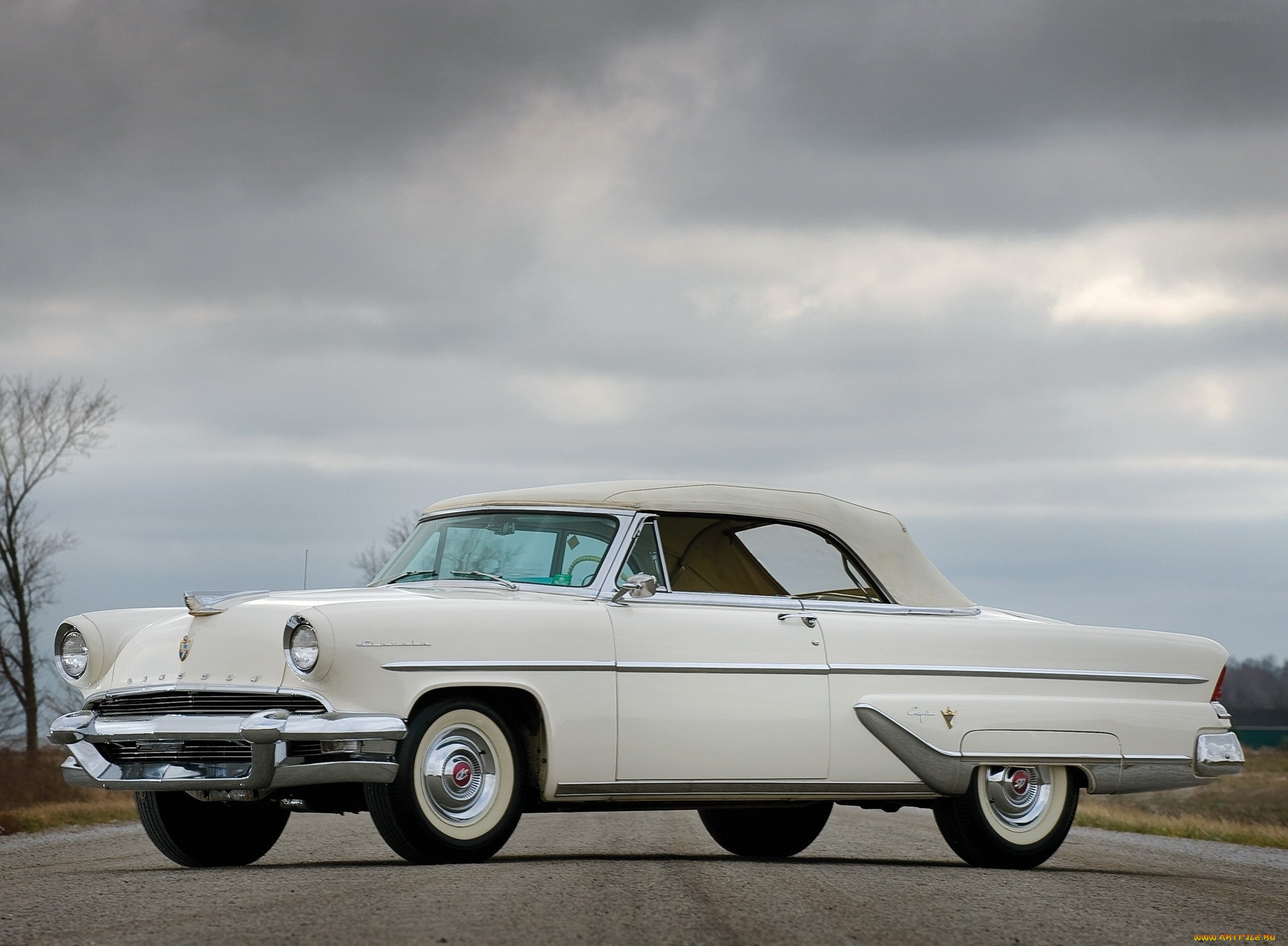 автомобили, lincoln, автомобиль, дорога, тучи, дерево