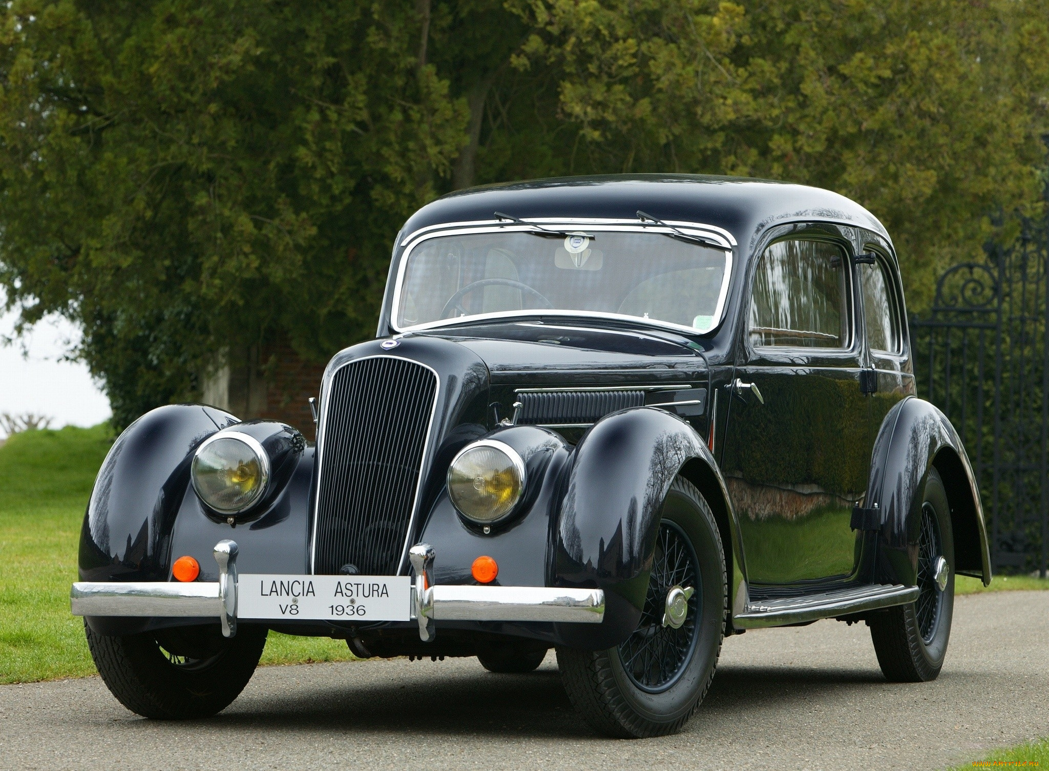 автомобили, классика, дорога, деревья, трава