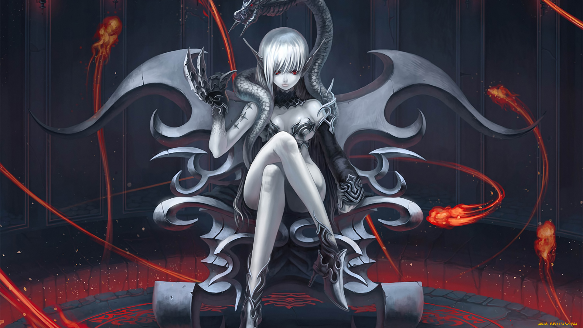 аниме, angels, demons, трон, девушка, демон