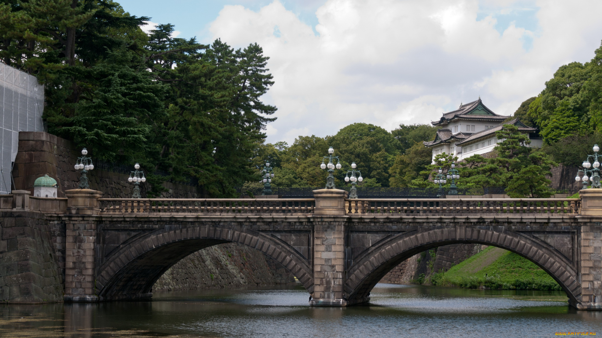 города, мосты, река, светильники