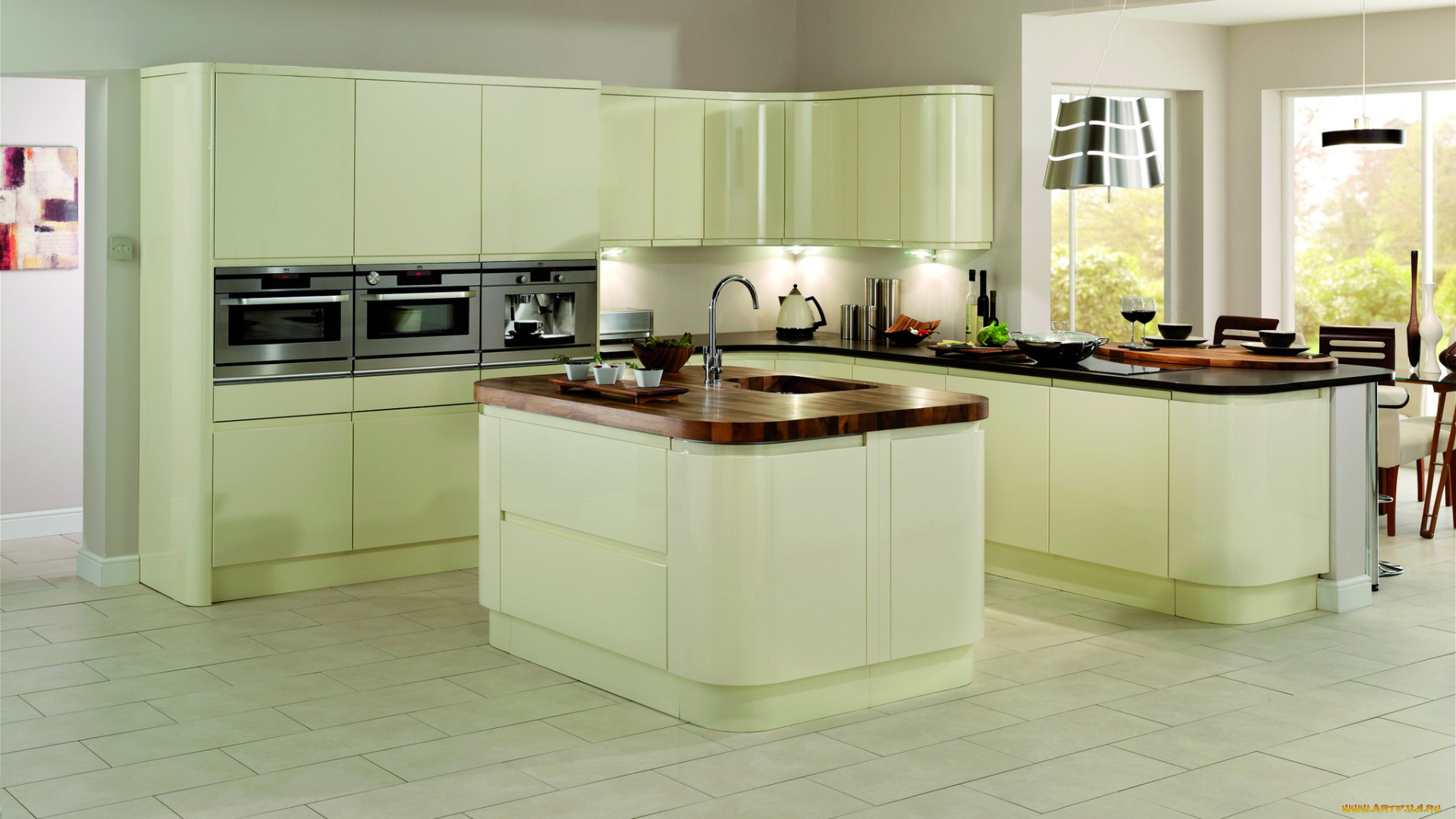 интерьер, кухня, посуда, плита, мебель