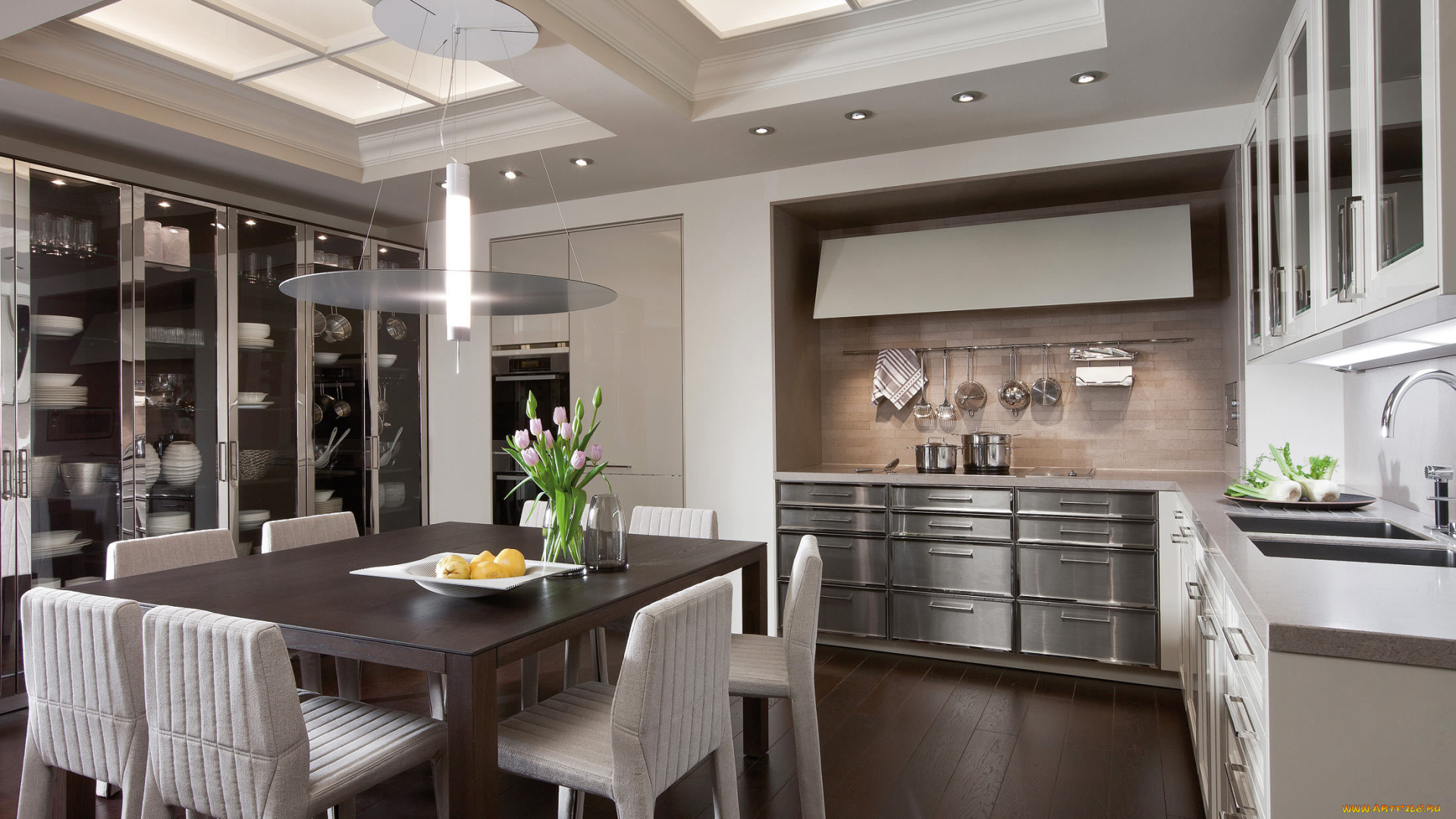 интерьер, кухня, стол, посуда, шкаф, мебель, стулья