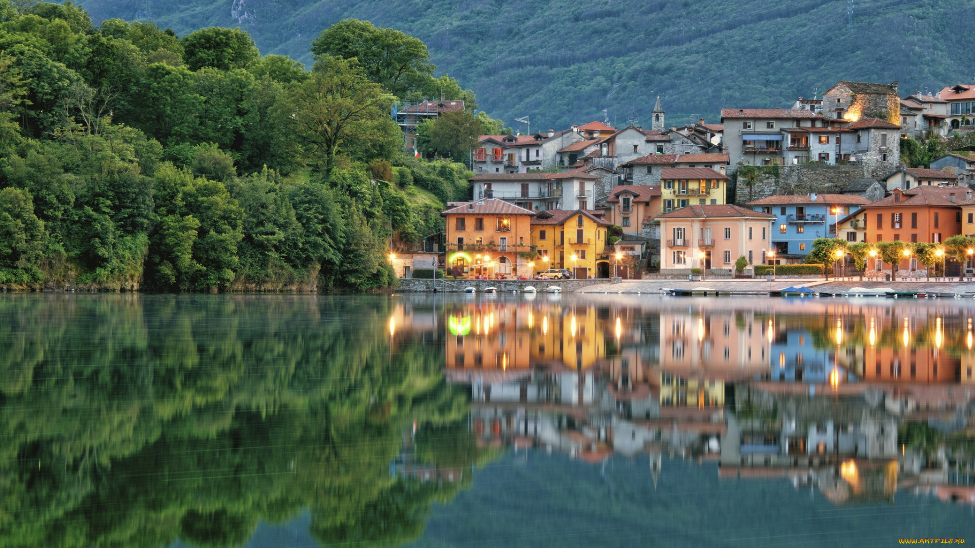 mergozzo, piedmont, italy, города, пейзажи, lake, мергоццо, италия, озеро, отражение, здания, набережная