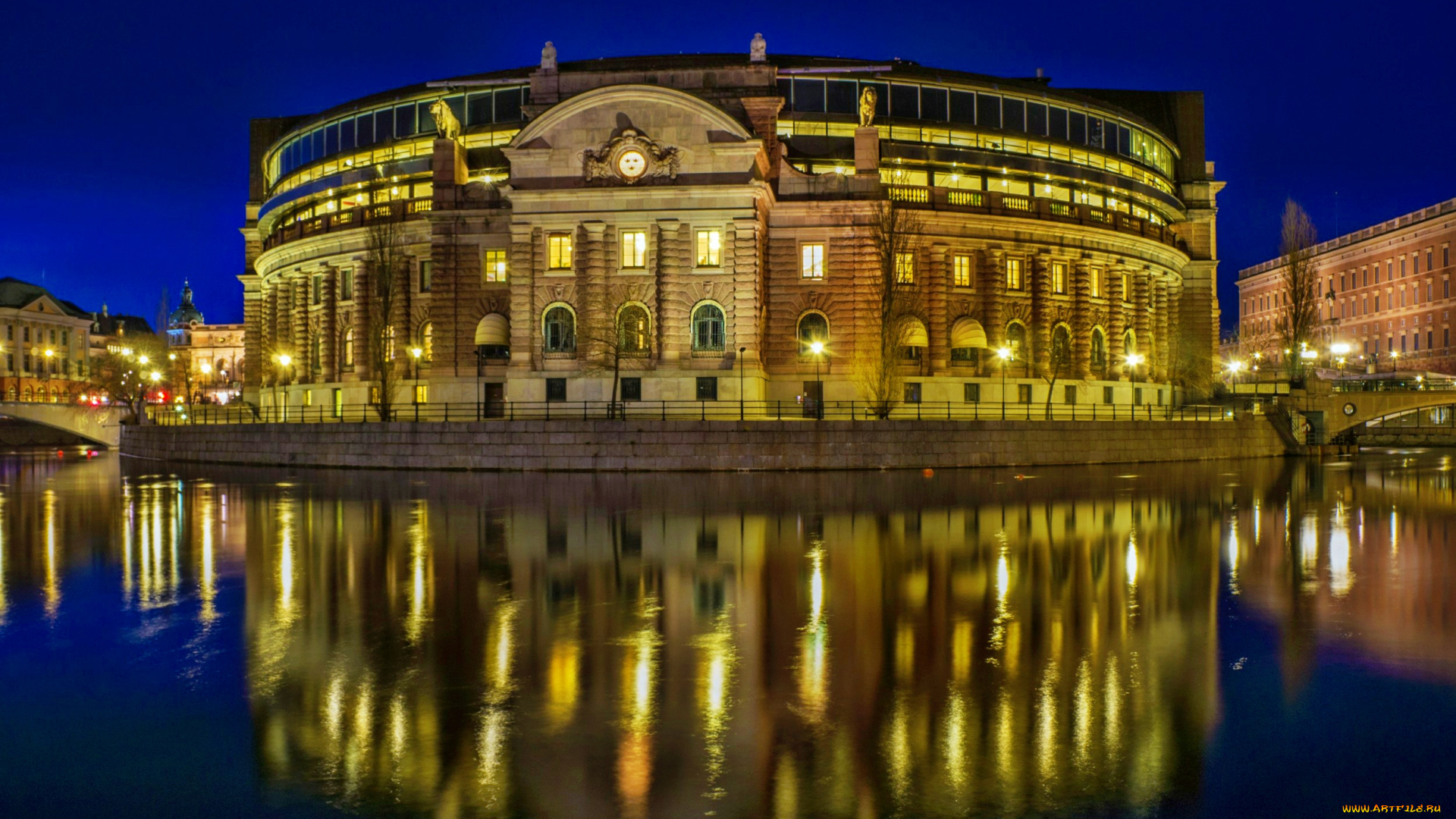 sveriges, riksdag, города, стокгольм, швеция, город, река, ночь, огни, парламент