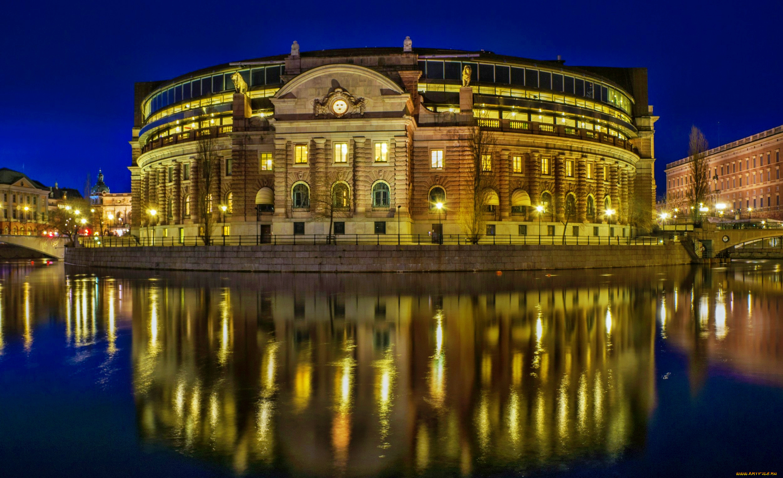 sveriges, riksdag, города, стокгольм, швеция, город, река, ночь, огни, парламент