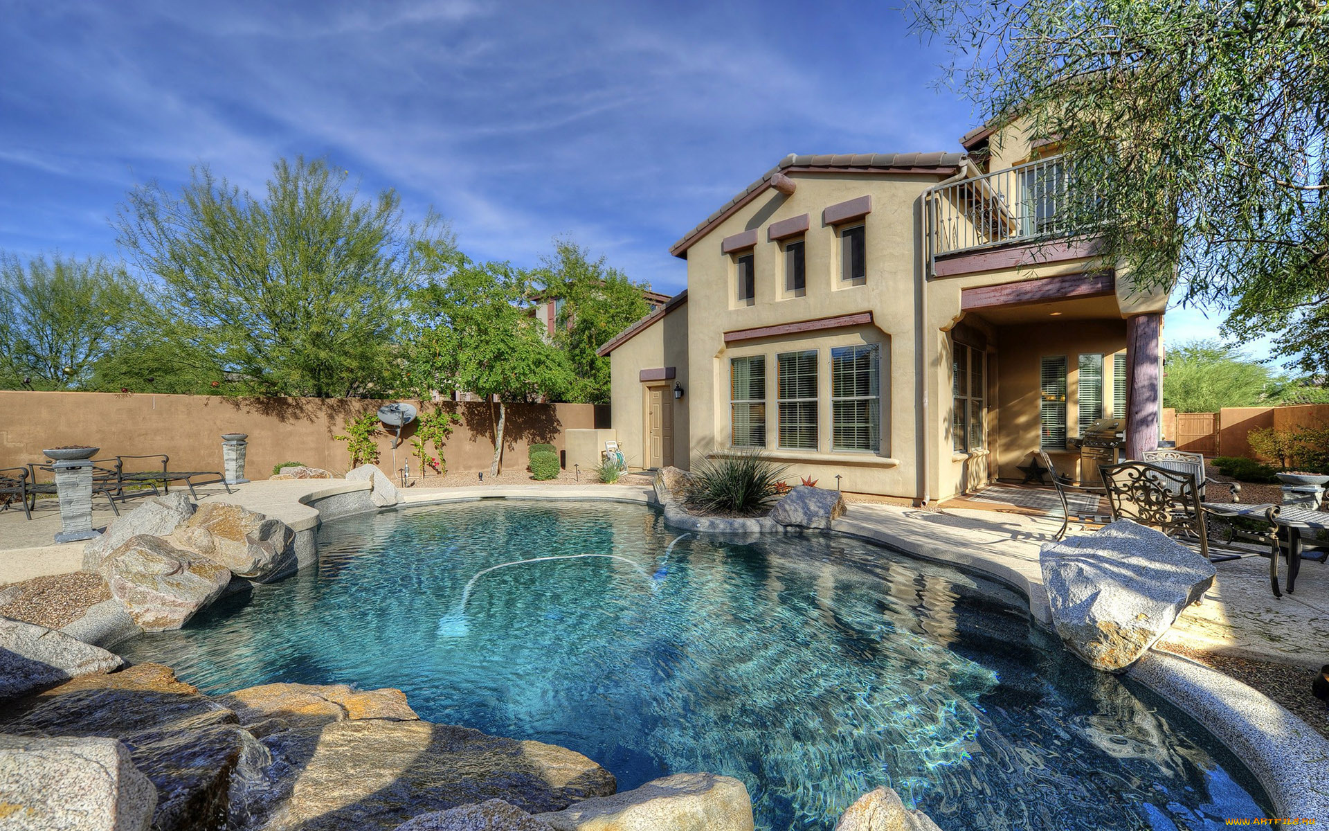 интерьер, бассейны, , открытые, площадки, дом, бассейн, камни