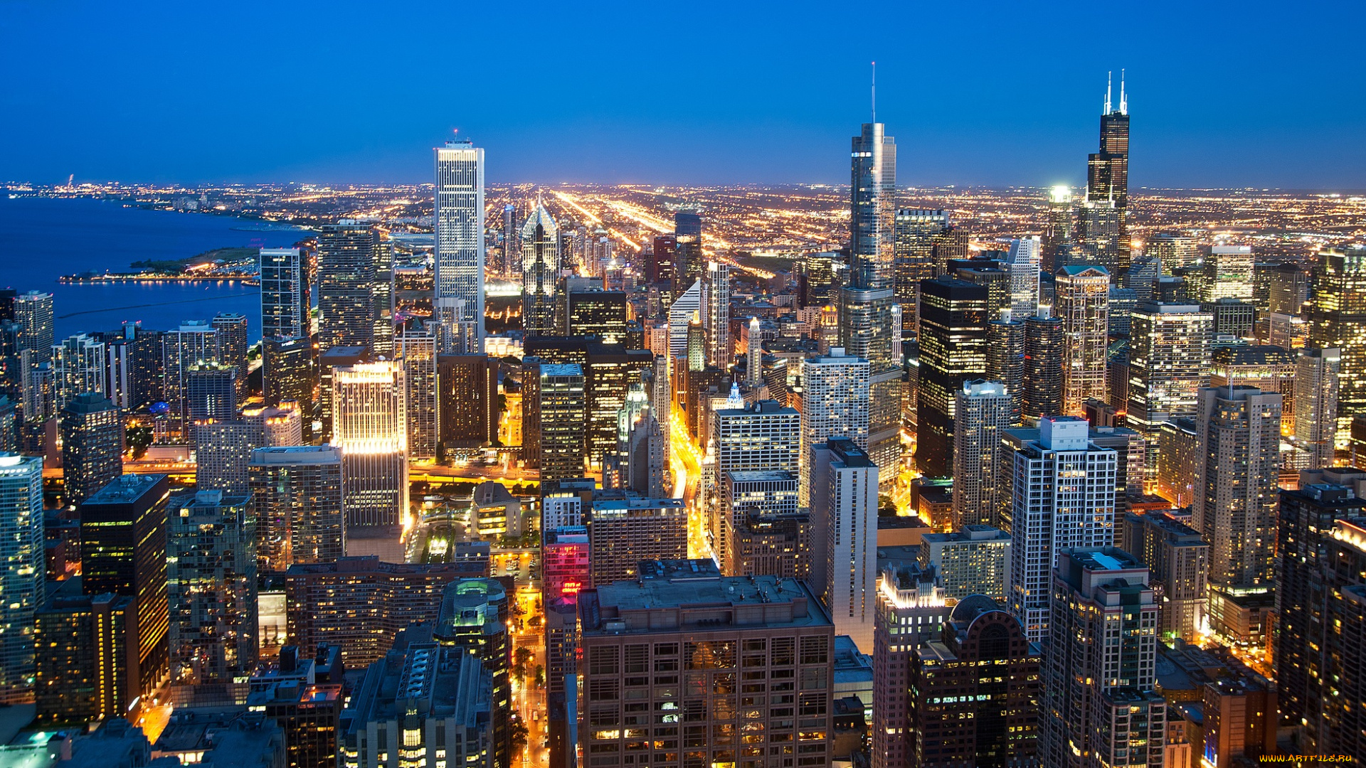 chicago, города, Чикаго, , сша, огни, ночь, панорама