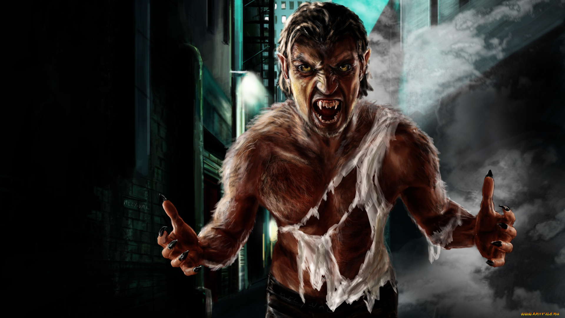 фэнтези, оборотни, город, оскал, монстр, улица, оборотень