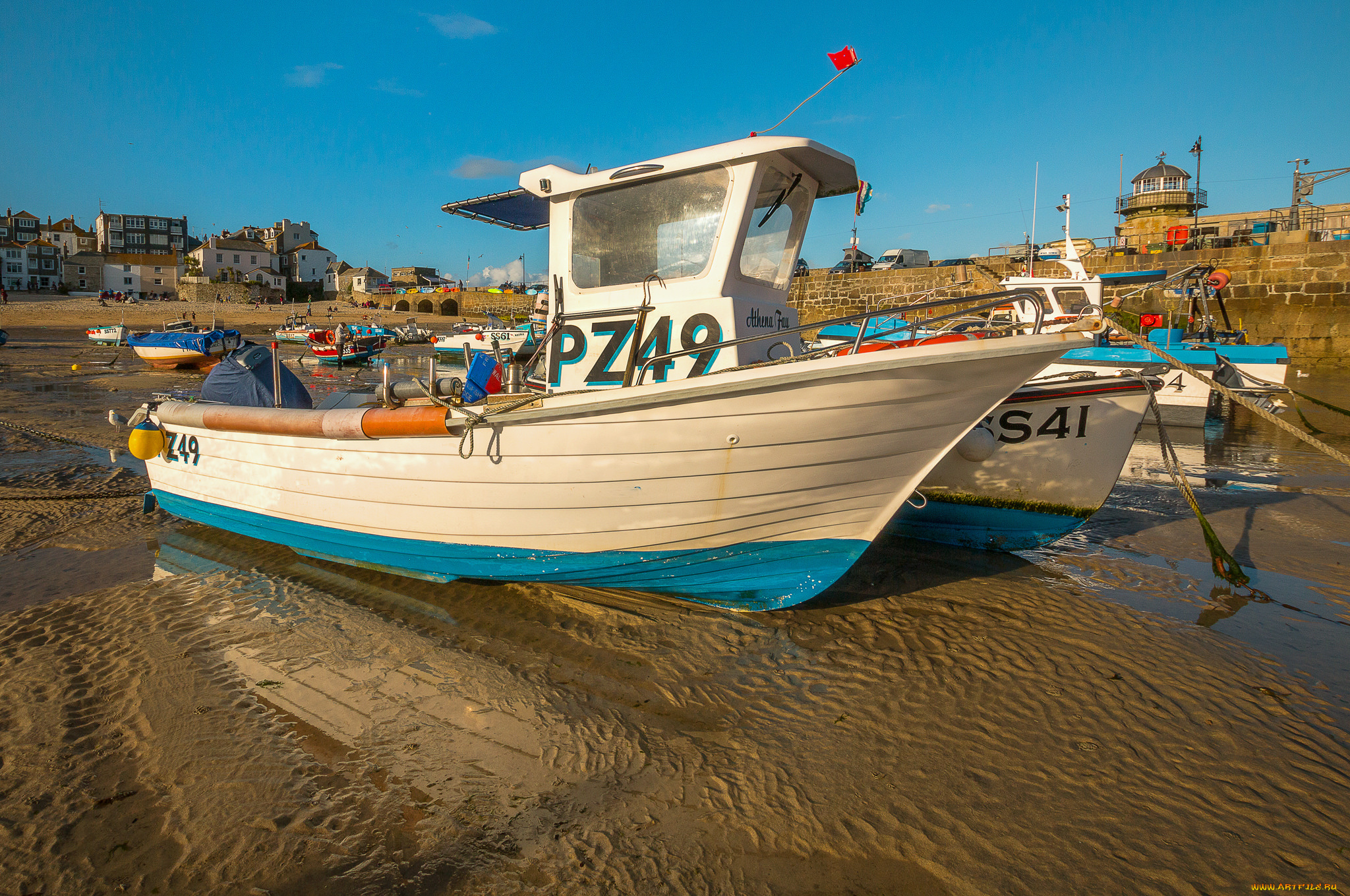 корабли, катера, отлив, пляж